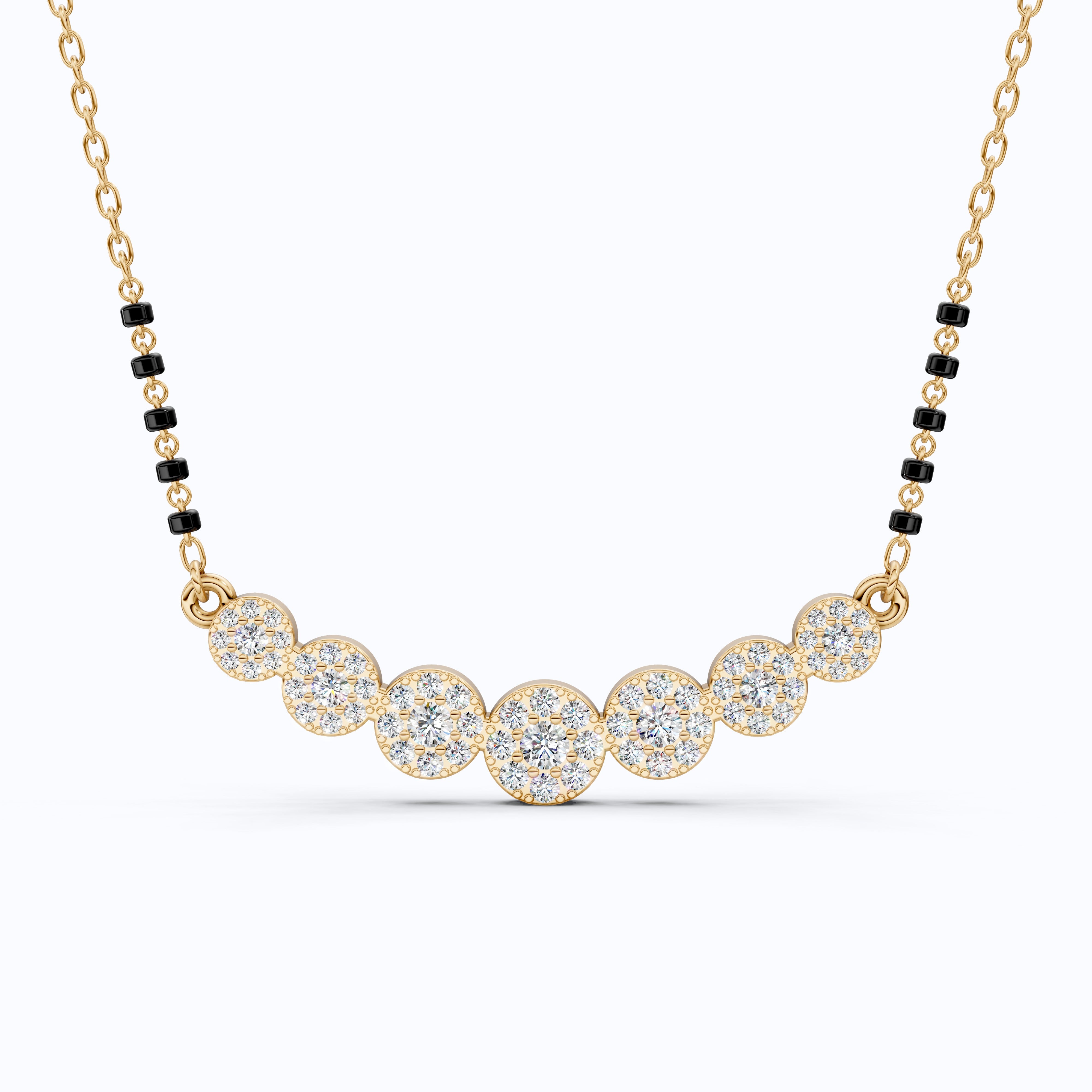 Round Cut Cluster Halo Bar Pendant Necklace in Gold, Handmade Wedding Jewelry