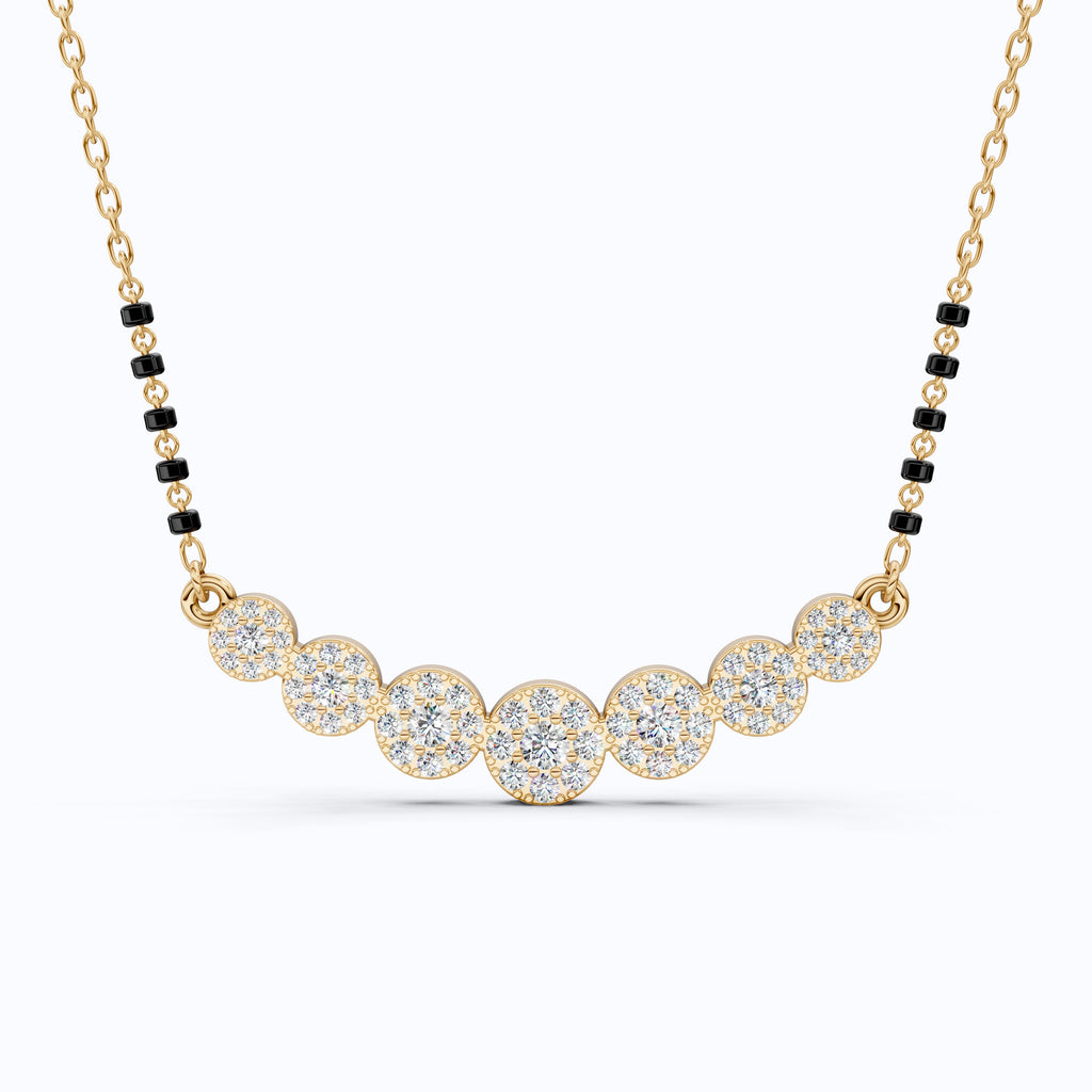 Round Cut Cluster Halo Bar Pendant Necklace in Gold, Handmade Wedding Jewelry