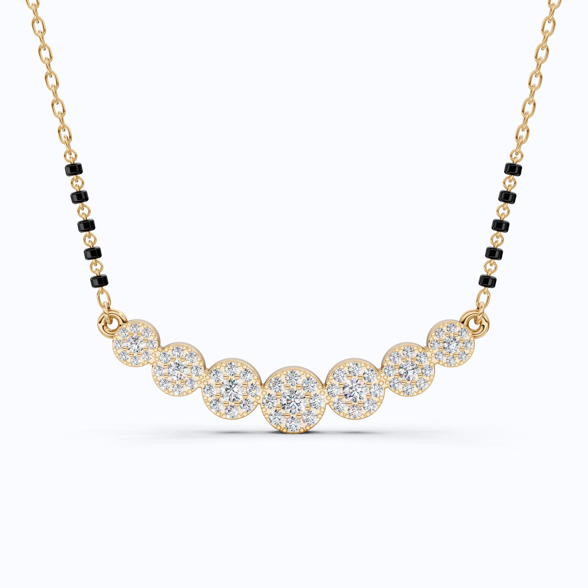Bubble Pavé Disc Tanmaniya Mangalsutra Necklace in Lab Diamond – 14k Solid Gold, Handmade Bridal Jewelry, Wedding Gift