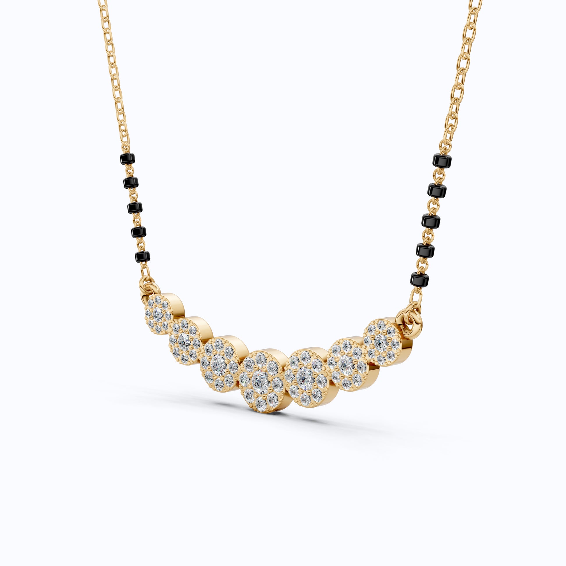 Bubble Pavé Disc Tanmaniya Mangalsutra Necklace in Lab Diamond – 14k Solid Gold, Handmade Bridal Jewelry, Wedding Gift
