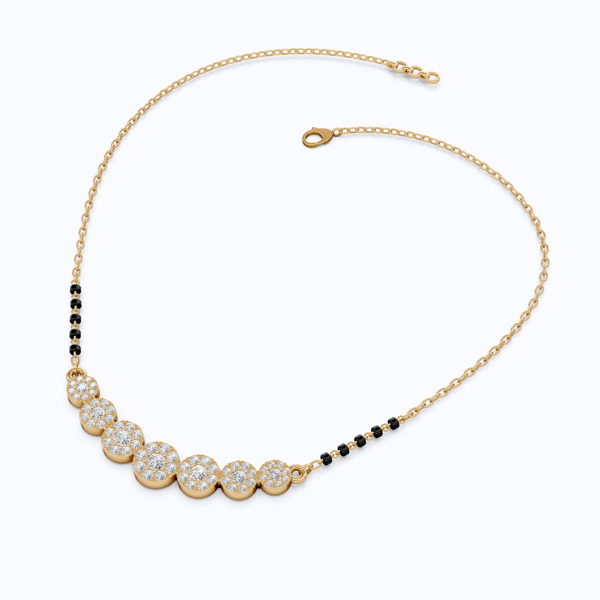 Bubble Pavé Disc Tanmaniya Mangalsutra Necklace in Lab Diamond – 14k Solid Gold, Handmade Bridal Jewelry, Wedding Gift