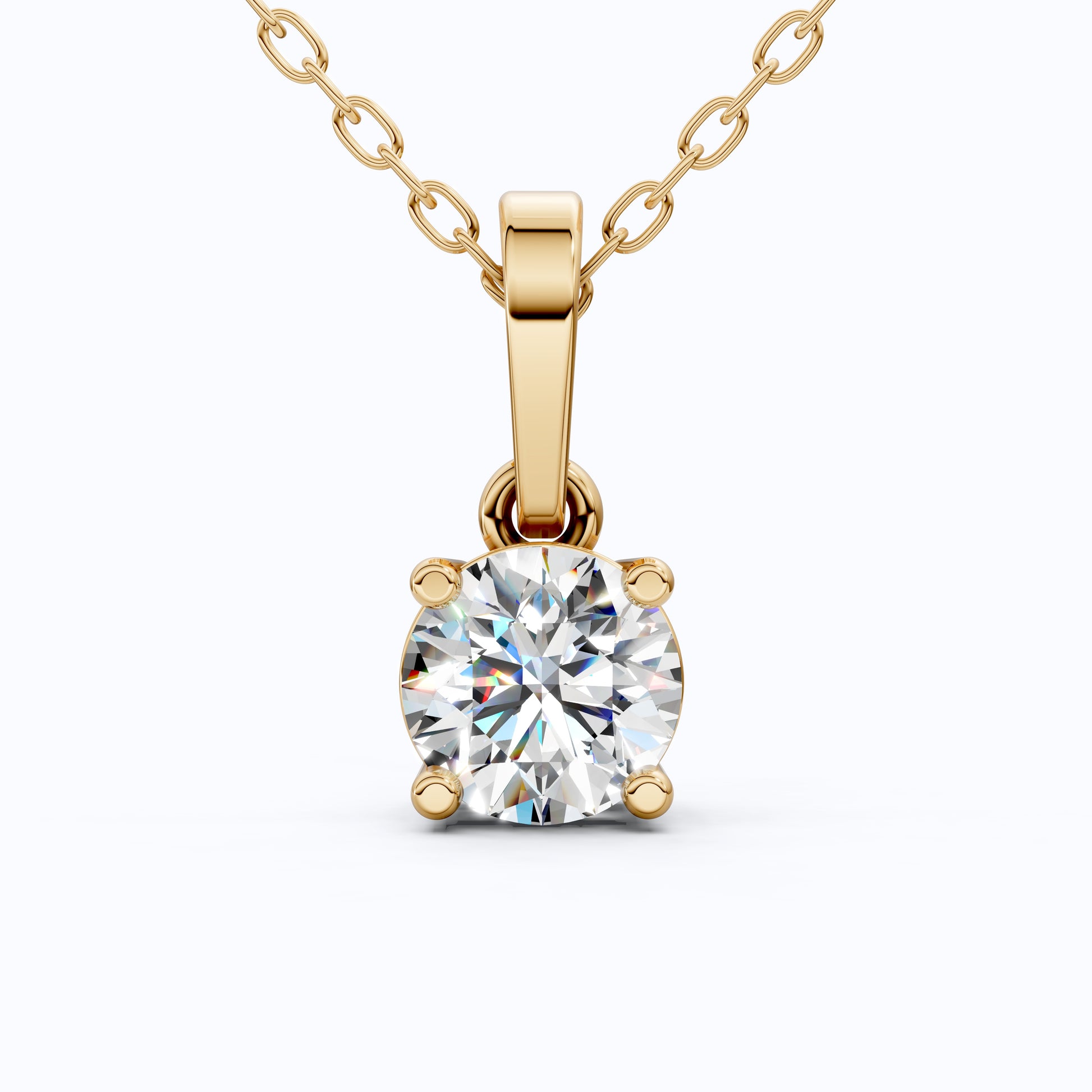 1.00 CT Round Cut EF-VS Lab Created Diamond Solitaire Pendant, 14K Yellow Gold Wedding Pendant, Birthday Gift For Girl, Handmade Pendant