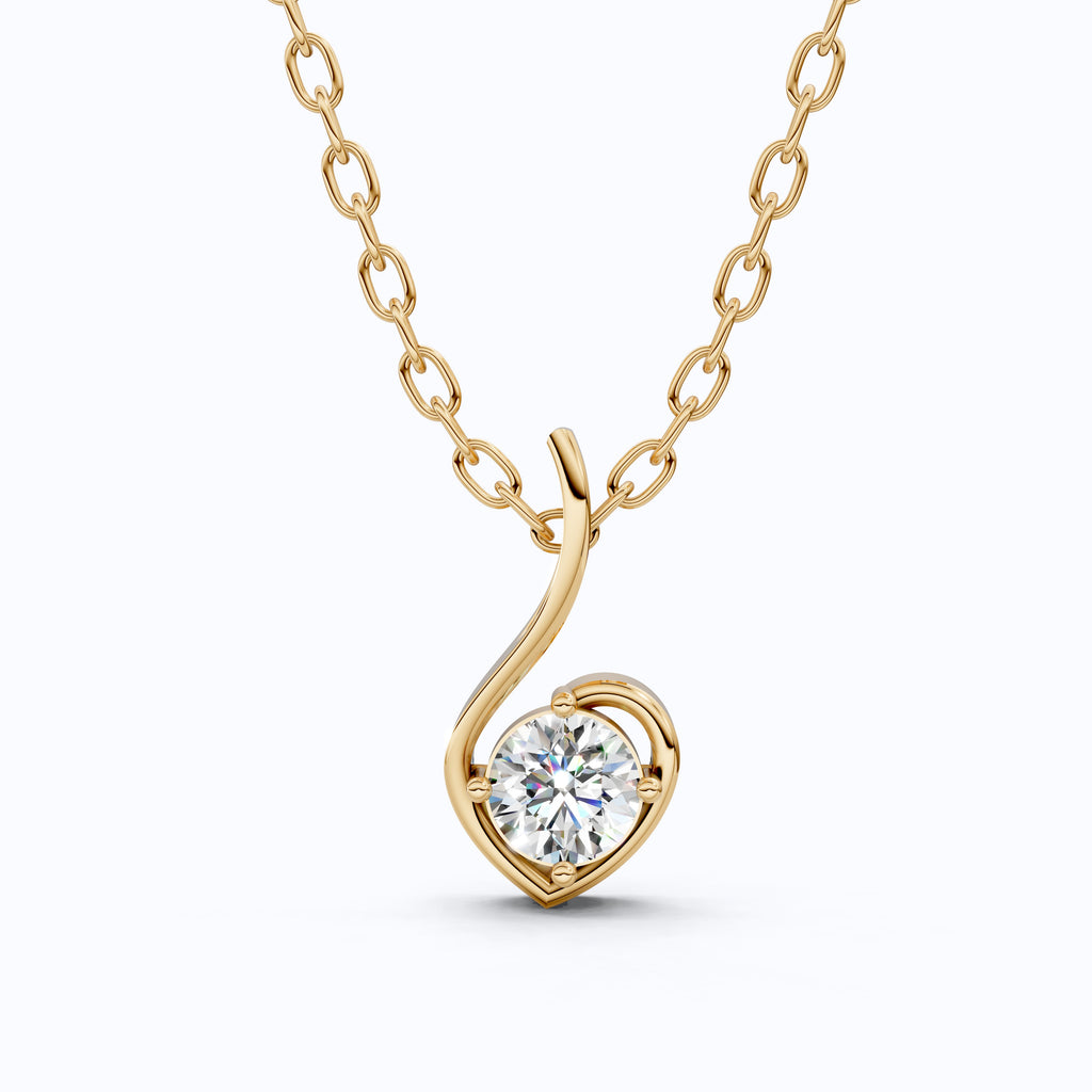 Swirl Heart Solitaire Pendant in Moissanite or Lab Grown Diamond – Solid 10k/14k Gold or Sterling Silver Pendant Gift for Her, Bridal Jewelry