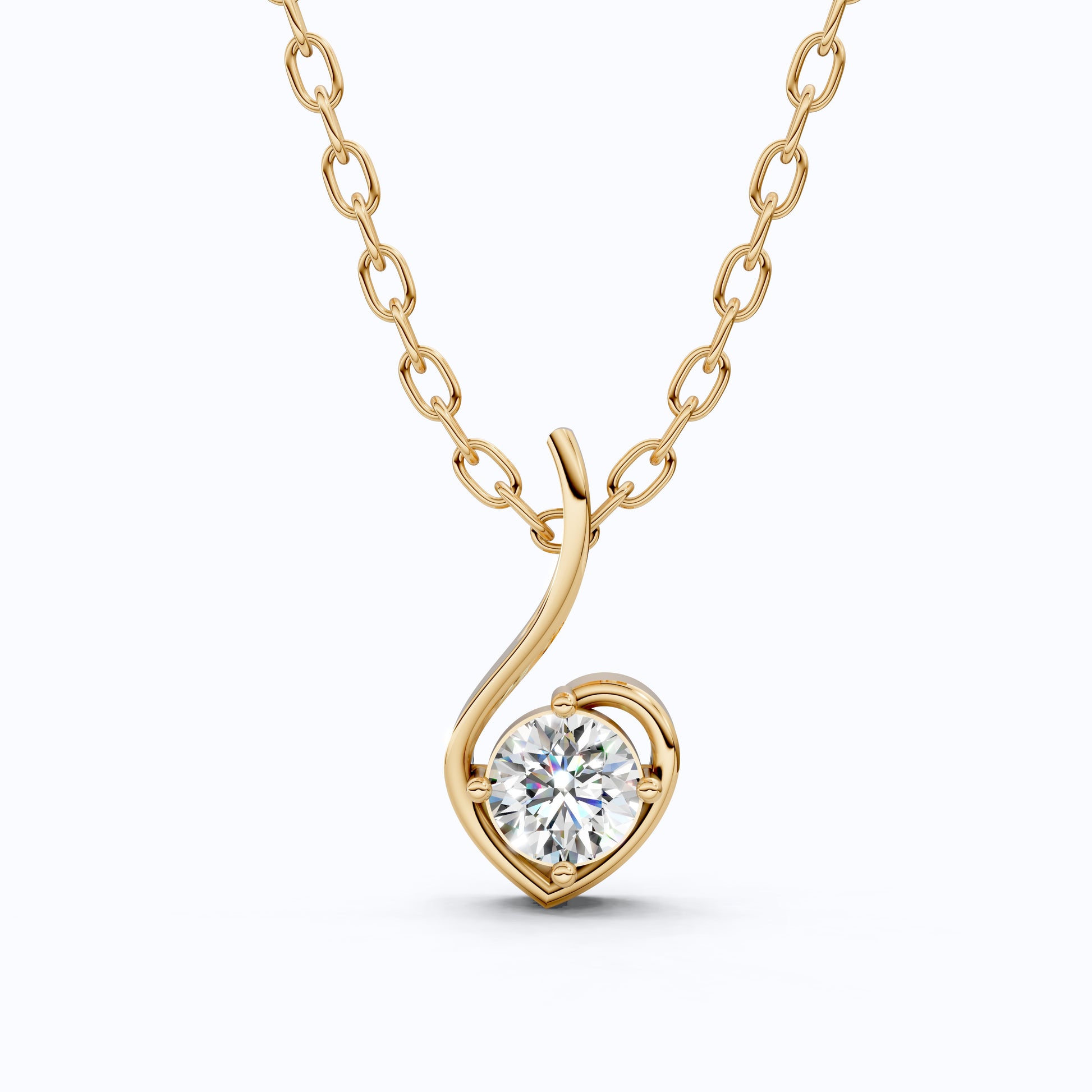 Swirl Heart Shaped Solitaire Wedding Pendant in 14k Solid Gold, 0.25 CT Round Cut Lab Grown Diamond, Gift for Her, Bridal Jewelry