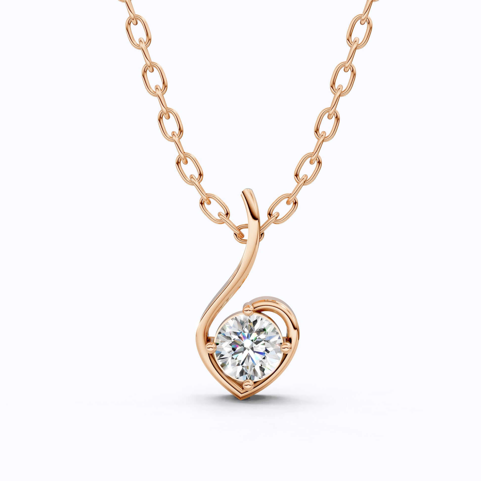 Swirl Heart Shaped Solitaire Wedding Pendant in 14k Solid Gold, 0.25 CT Round Cut Lab Grown Diamond, Gift for Her, Bridal Jewelry