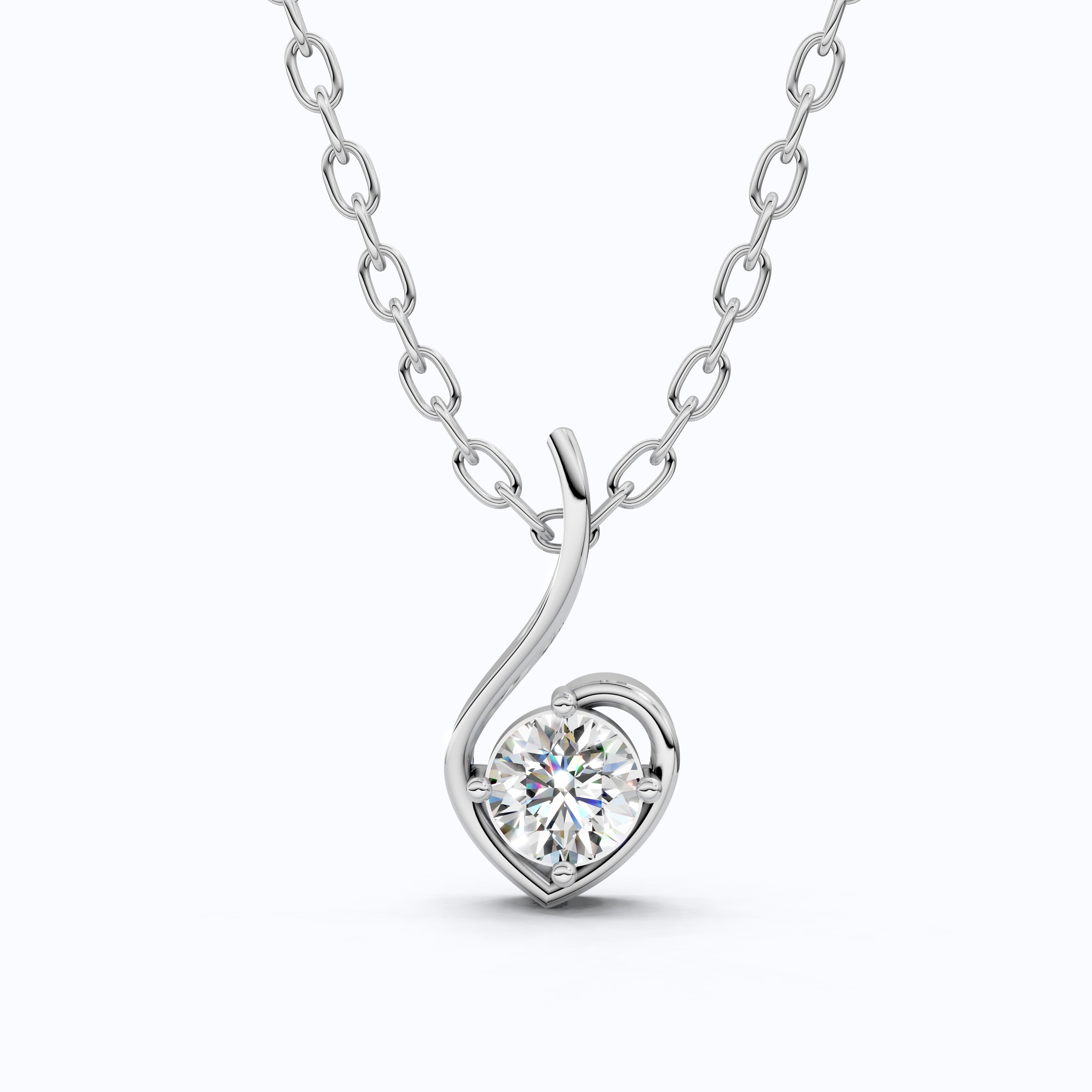 Swirl Heart Solitaire Pendant in Moissanite or Lab Grown Diamond – Solid 10k/14k Gold or Sterling Silver Pendant Gift for Her, Bridal Jewelry