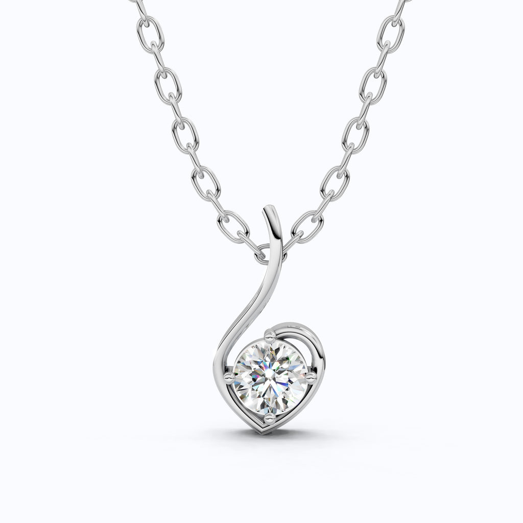 Swirl Heart Solitaire Pendant in Moissanite or Lab Grown Diamond – Solid 10k/14k Gold or Sterling Silver Pendant Gift for Her, Bridal Jewelry