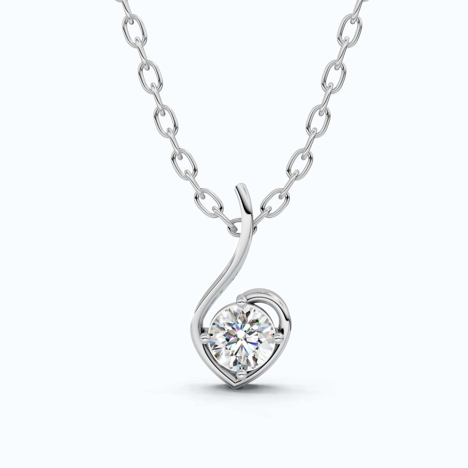 Swirl Heart Shaped Solitaire Wedding Pendant in 14k Solid Gold, 0.25 CT Round Cut Lab Grown Diamond, Gift for Her, Bridal Jewelry