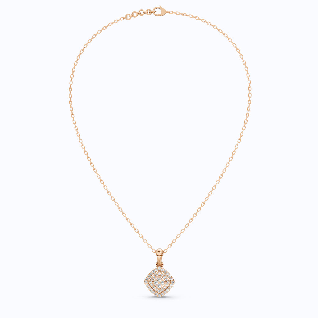 Cushion Halo Cluster Pavé Layers Wedding Pendant in Lab Grown Diamond – 14k Solid Gold, Everyday Jewelry, Anniversary Gift For Wife