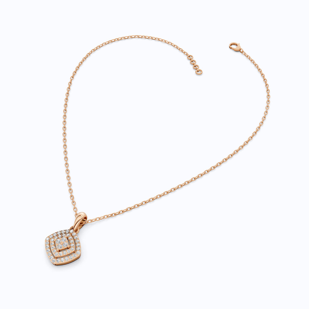 Cushion Halo Cluster Pavé Layers Wedding Pendant in Lab Grown Diamond – 14k Solid Gold, Everyday Jewelry, Anniversary Gift For Wife