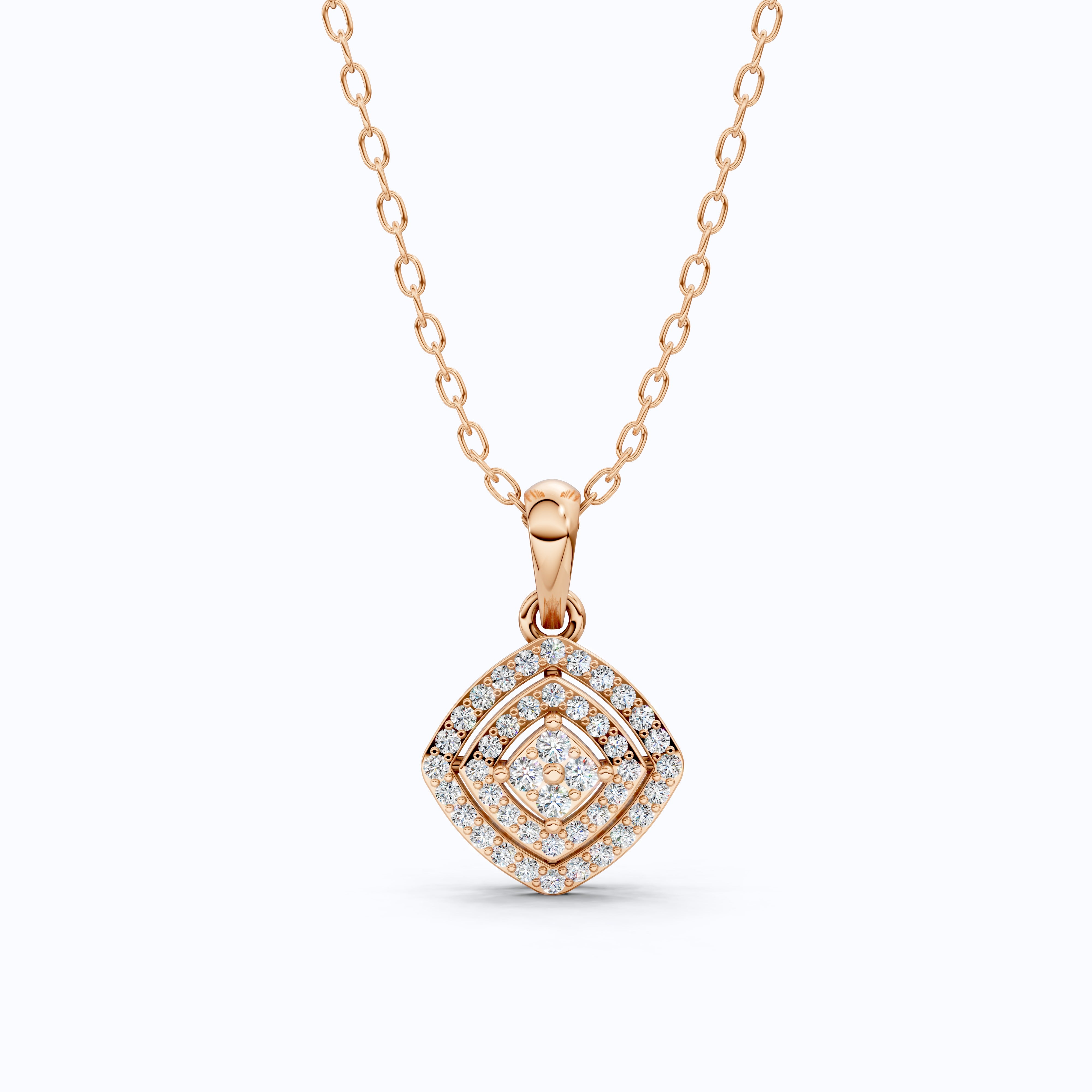 Cushion Halo Cluster Pavé Layers Wedding Pendant in Lab Grown Diamond – 14k Solid Gold, Everyday Jewelry, Anniversary Gift For Wife