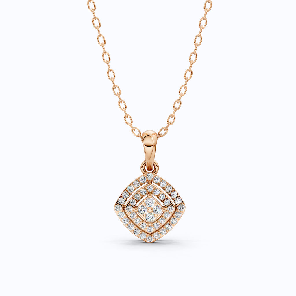 Cushion Halo Cluster Pavé Layers Wedding Pendant in Lab Grown Diamond – 14k Solid Gold, Everyday Jewelry, Anniversary Gift For Wife