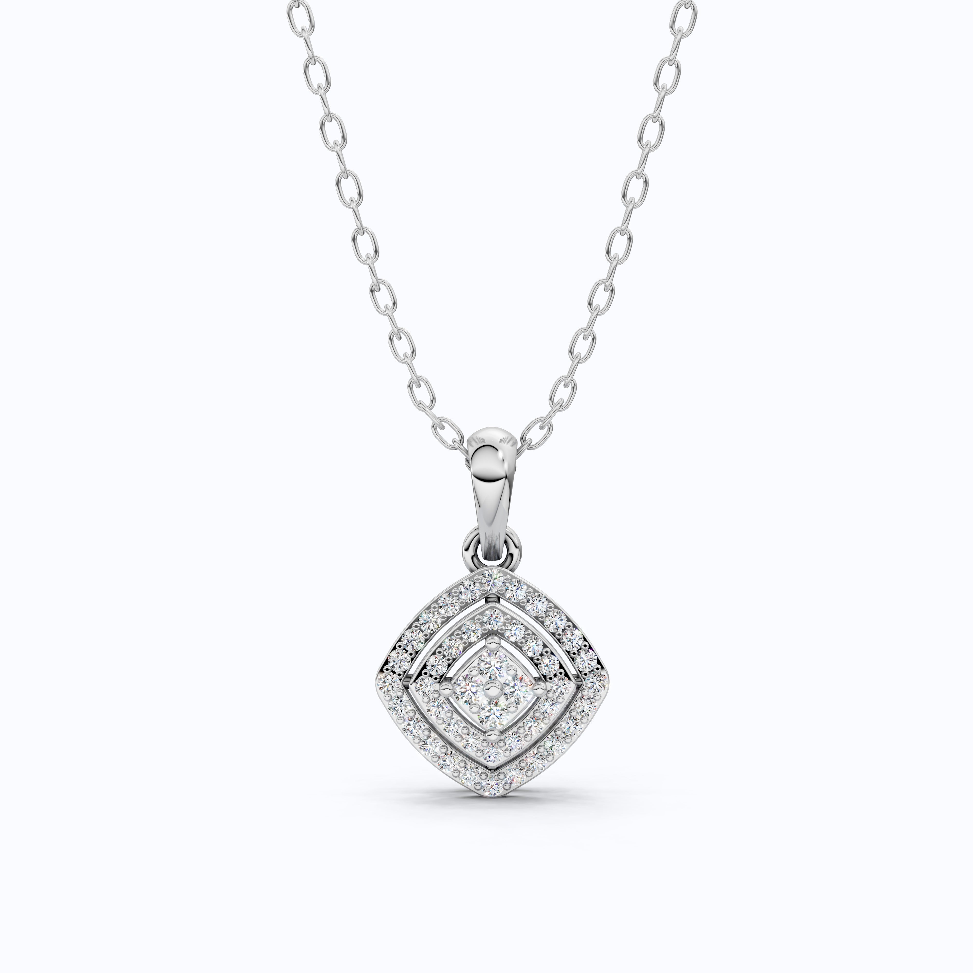 Cushion Halo Cluster Pavé Layers Wedding Pendant in Lab Grown Diamond – 14k Solid Gold, Everyday Jewelry, Anniversary Gift For Wife