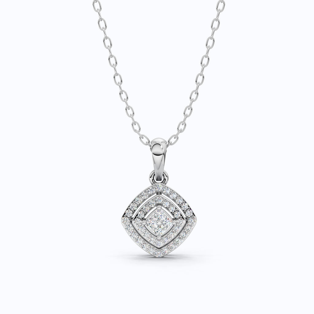 Cushion Halo Cluster Pavé Layers Wedding Pendant in Lab Grown Diamond – 14k Solid Gold, Everyday Jewelry, Anniversary Gift For Wife