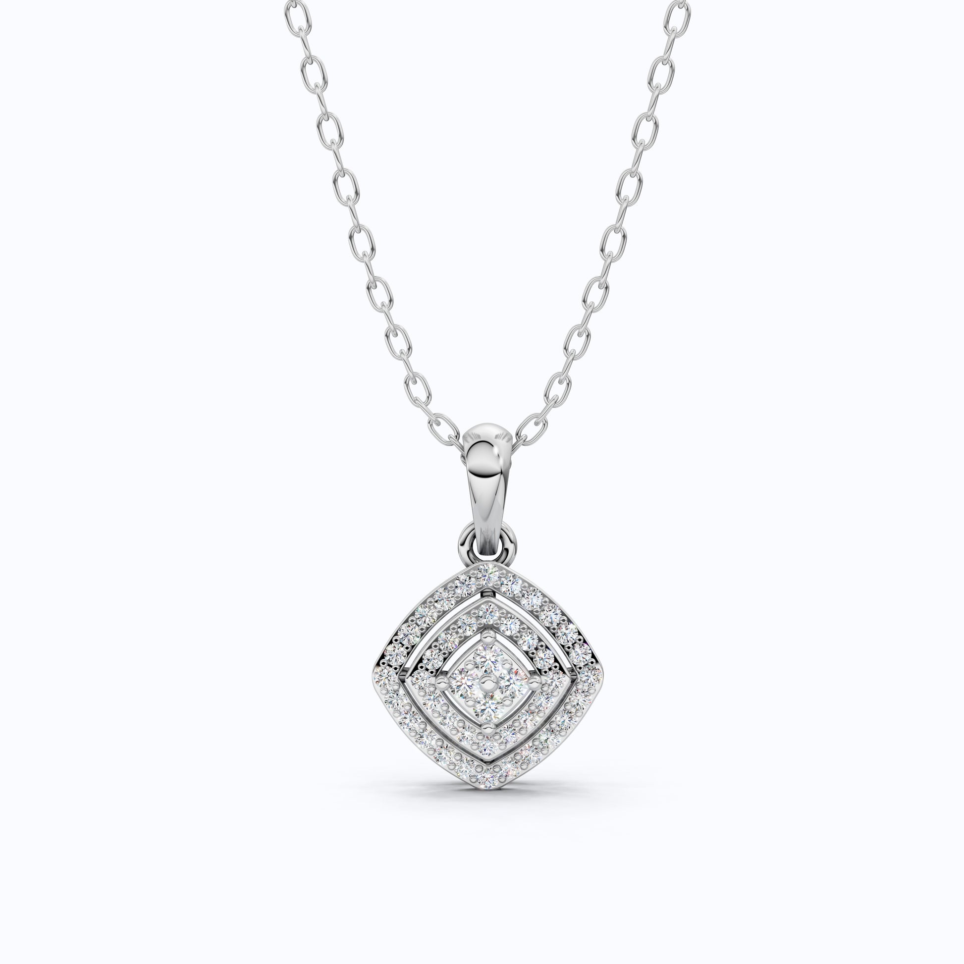 Double Halo Cluster Diamond Wedding Pendant, Anniversary Gift