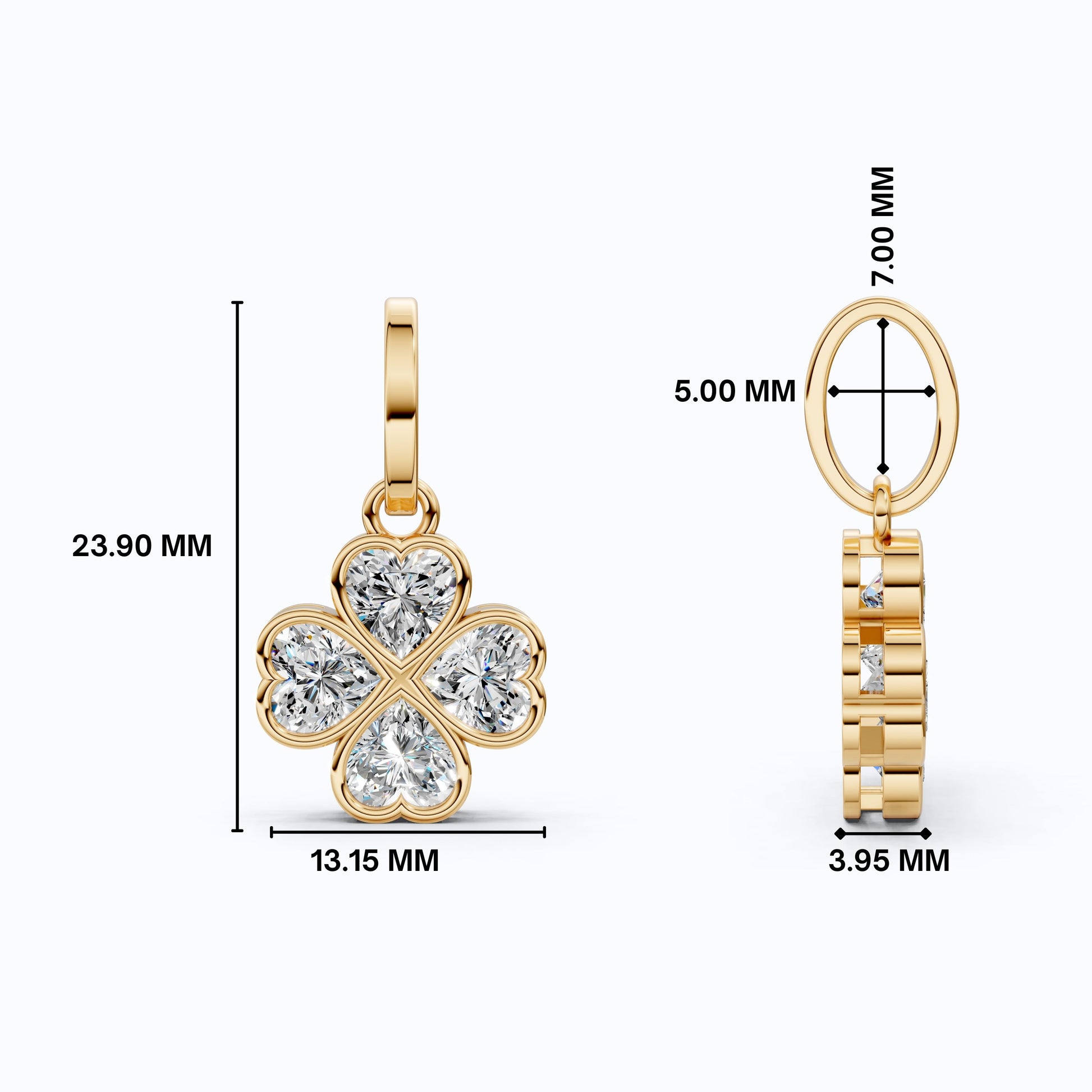 Romantic Heart Clover Floral Pendant in 14K Solid Gold, 2.00 TCW Heart Cut Lab Grown Diamonds, Everyday Gift for Her, Bridal Jewelry