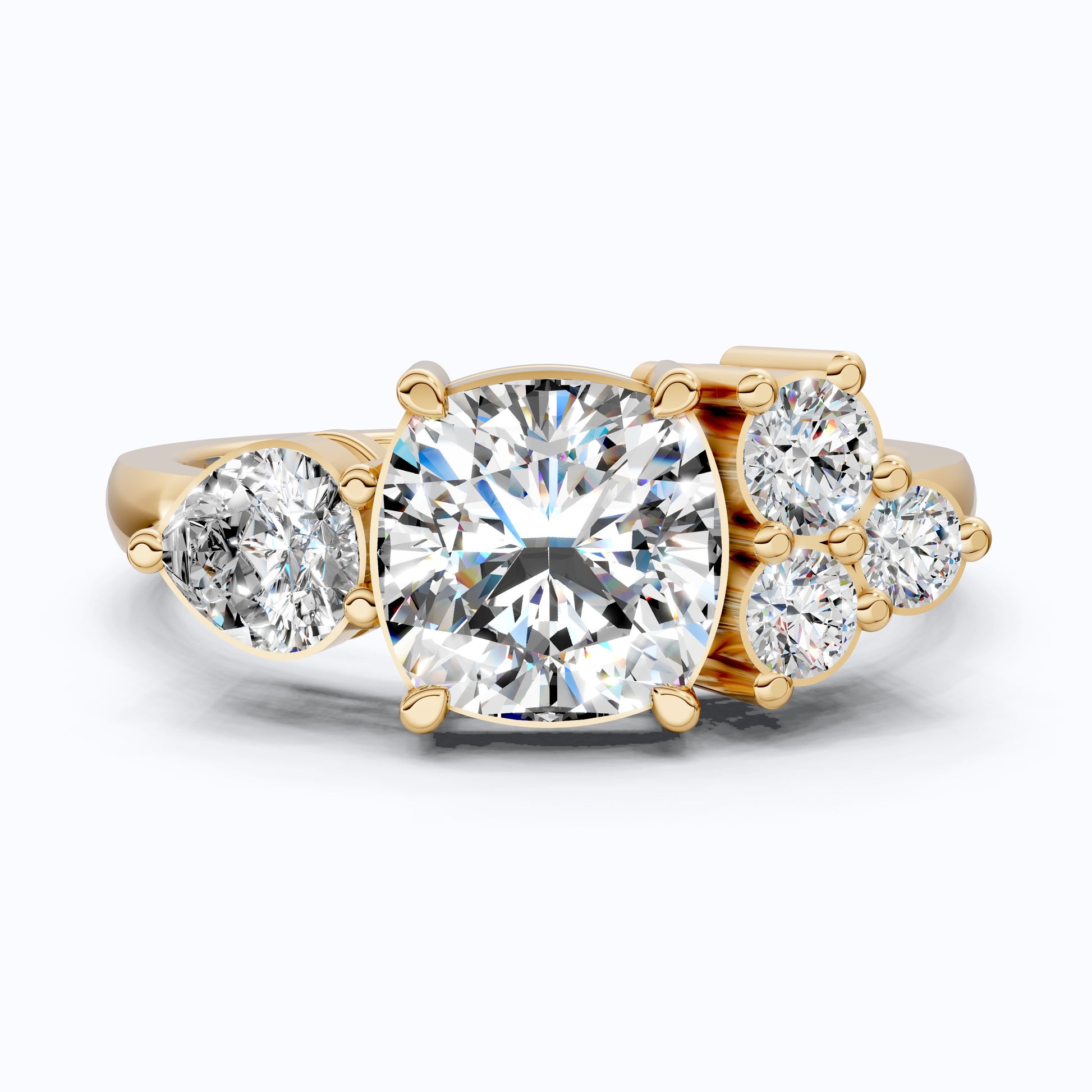 Cushion & Pear Toi et Moi Trio Cluster Anniversary Ring in Lab Grown Diamond – 14K Solid Gold, Daily Wear Jewelry,