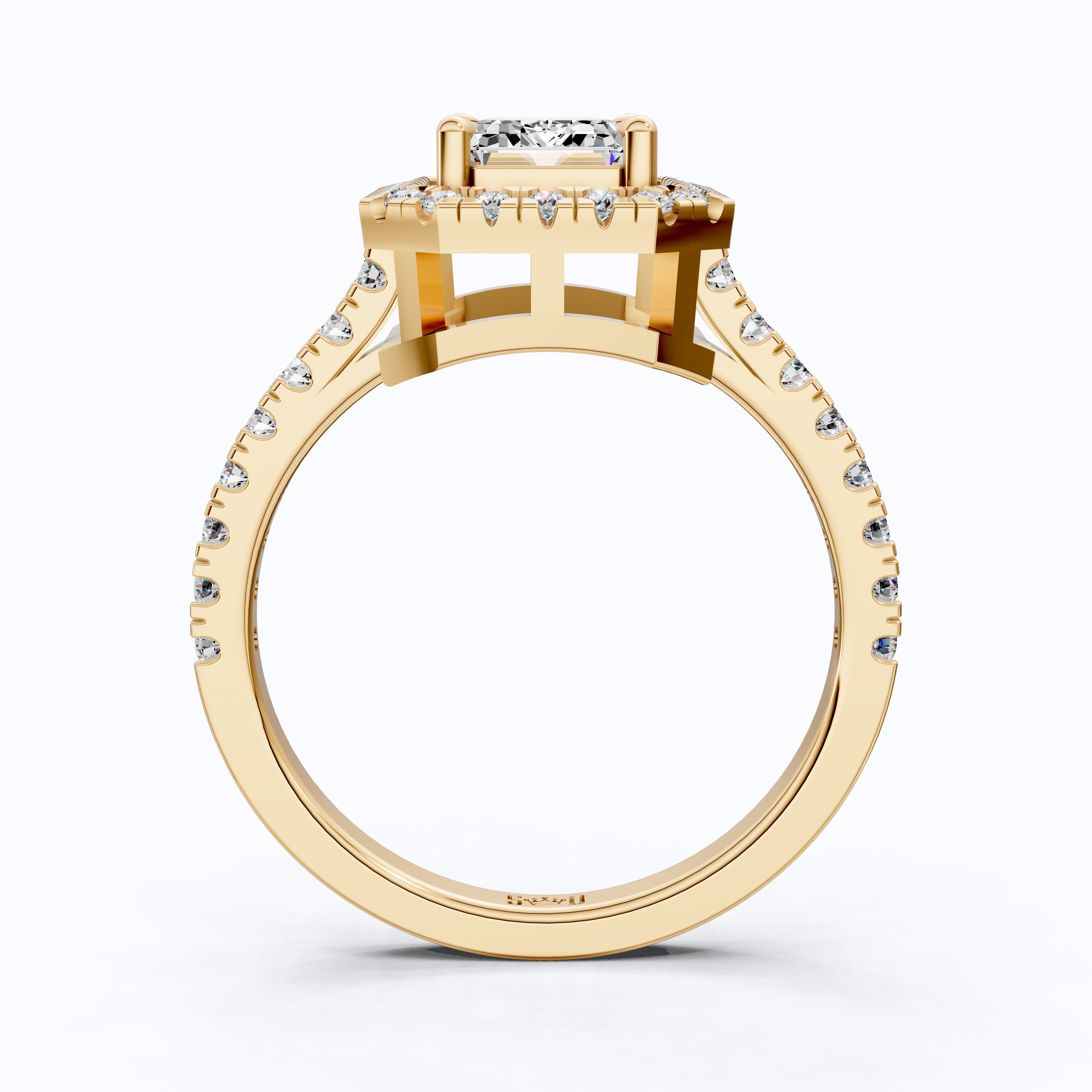 Unique Statement Halo Engagement Ring in 14K Solid Gold, 1.00 CT Emerald Cut Lab Created Diamond, Anniversary Gift For Wife, Handmade Jewelry