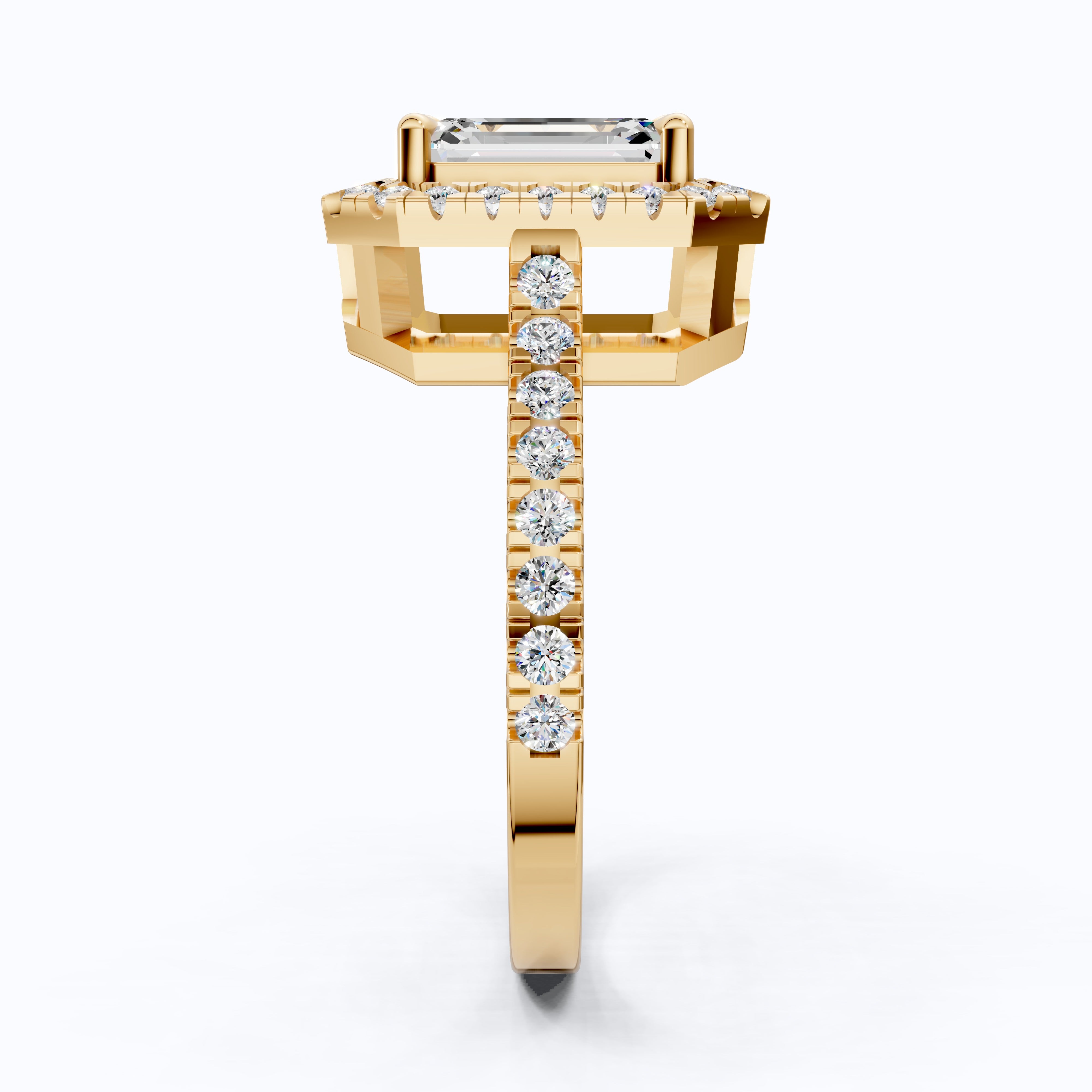 Unique Statement Halo Engagement Ring in 14K Solid Gold, 1.00 CT Emerald Cut Lab Created Diamond, Anniversary Gift For Wife, Handmade Jewelry
