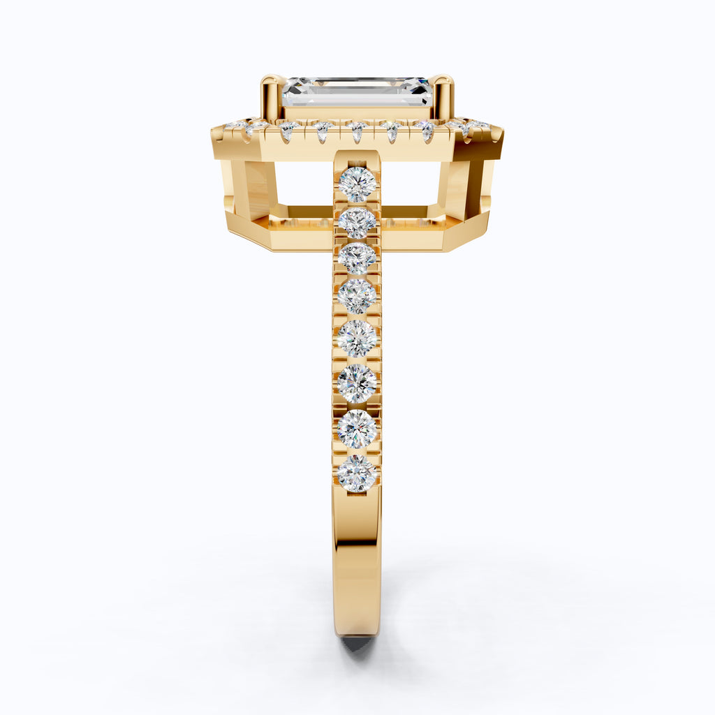 Unique Statement Halo Engagement Ring in 14K Solid Gold, 1.00 CT Emerald Cut Lab Created Diamond, Anniversary Gift For Wife, Handmade Jewelry