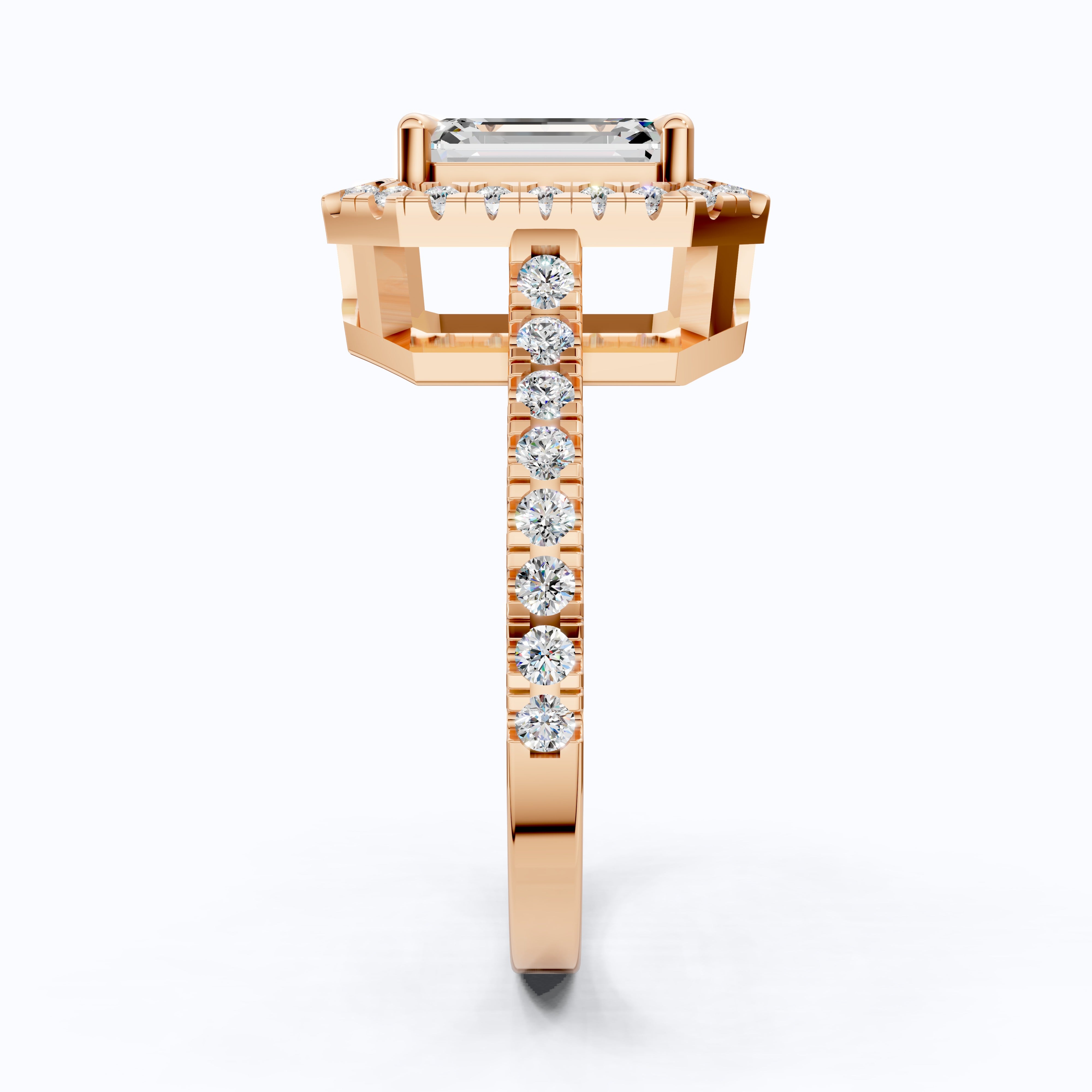Unique Statement Halo Engagement Ring in 14K Solid Gold, 1.00 CT Emerald Cut Lab Created Diamond, Anniversary Gift For Wife, Handmade Jewelry