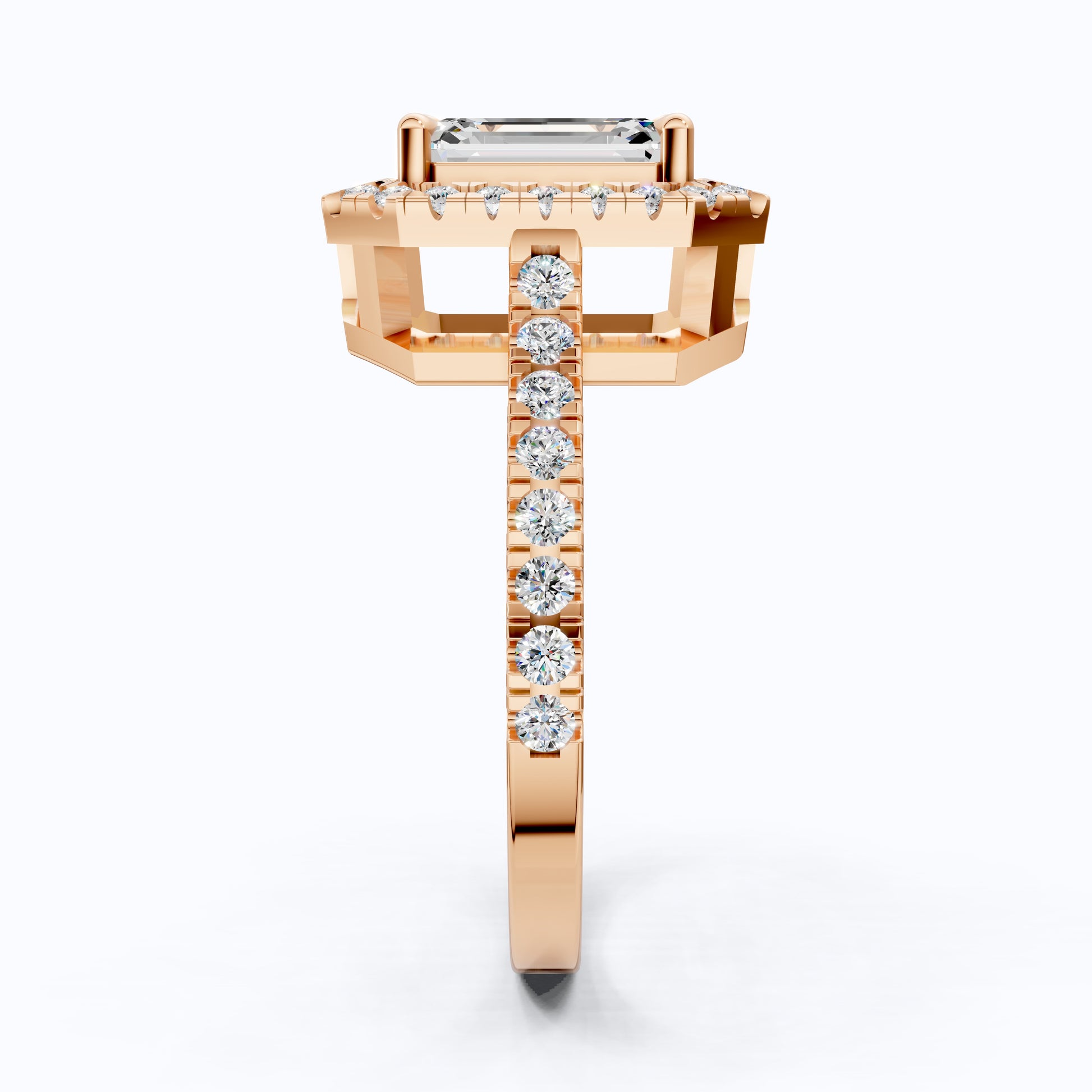 Unique Statement Halo Engagement Ring in 14K Solid Gold, 1.00 CT Emerald Cut Lab Created Diamond, Anniversary Gift For Wife, Handmade Jewelry