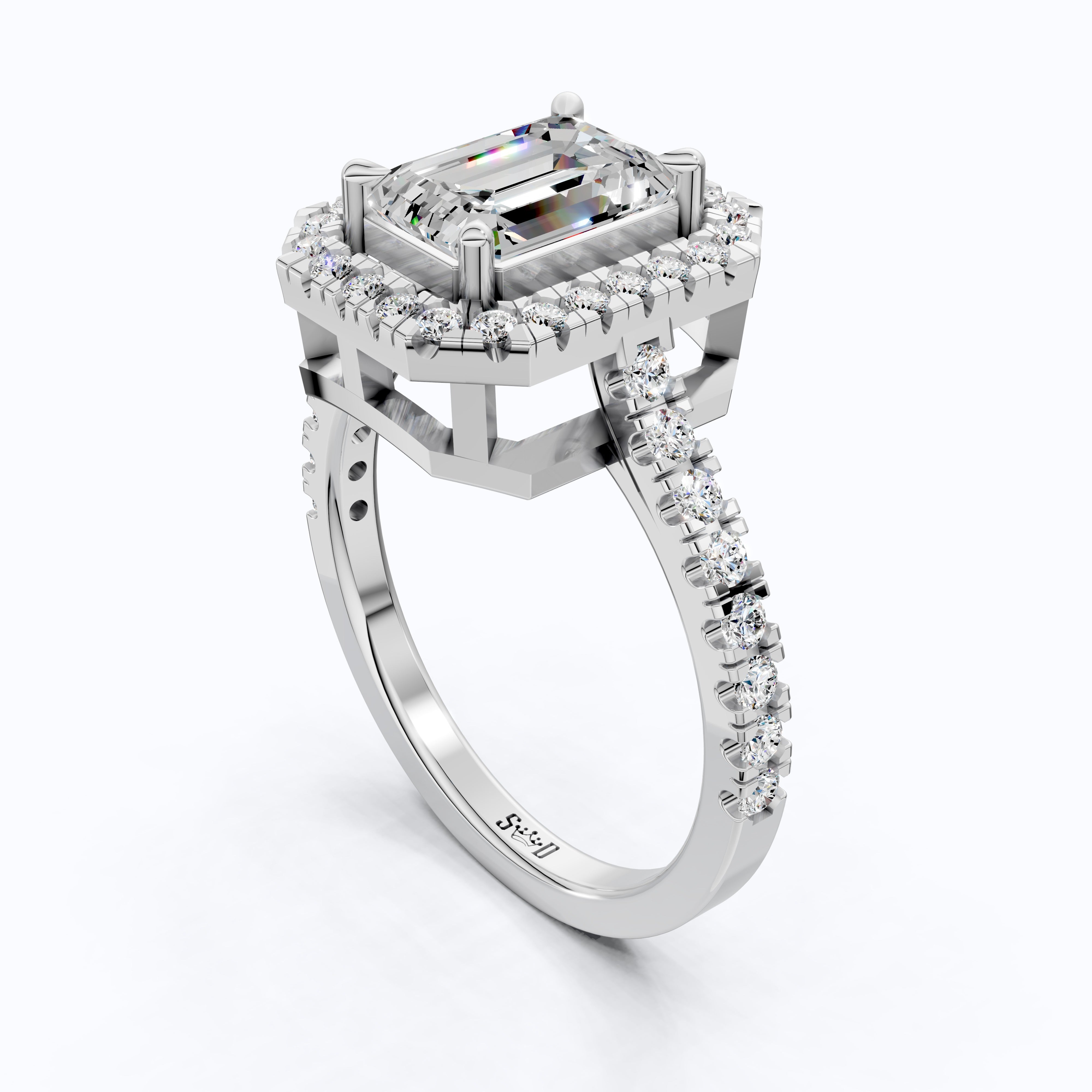 Unique Statement Halo Engagement Ring in 14K Solid Gold, 1.00 CT Emerald Cut Lab Created Diamond, Anniversary Gift For Wife, Handmade Jewelry