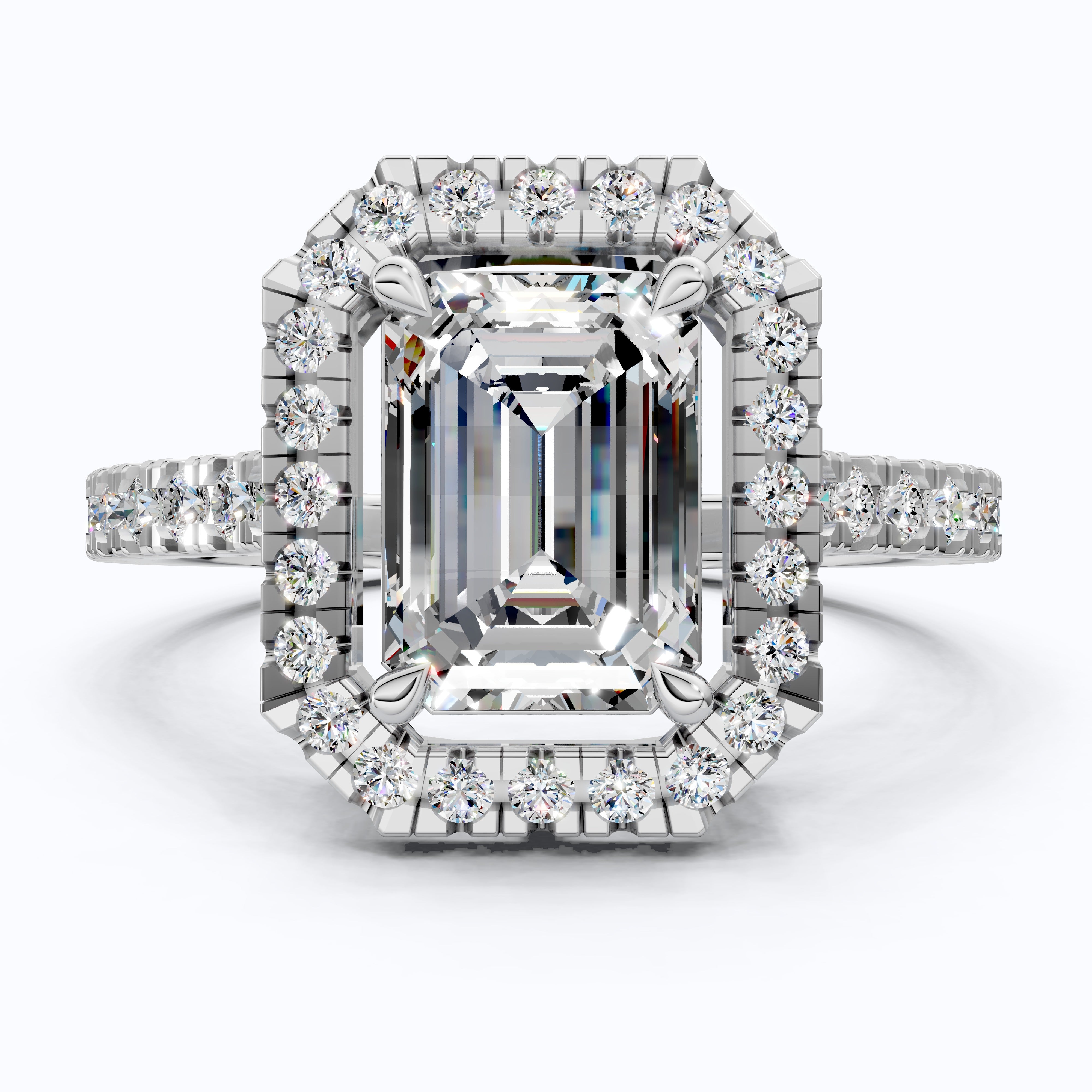 Unique Statement Halo Engagement Ring in 14K Solid Gold, 1.00 CT Emerald Cut Lab Created Diamond, Anniversary Gift For Wife, Handmade Jewelry