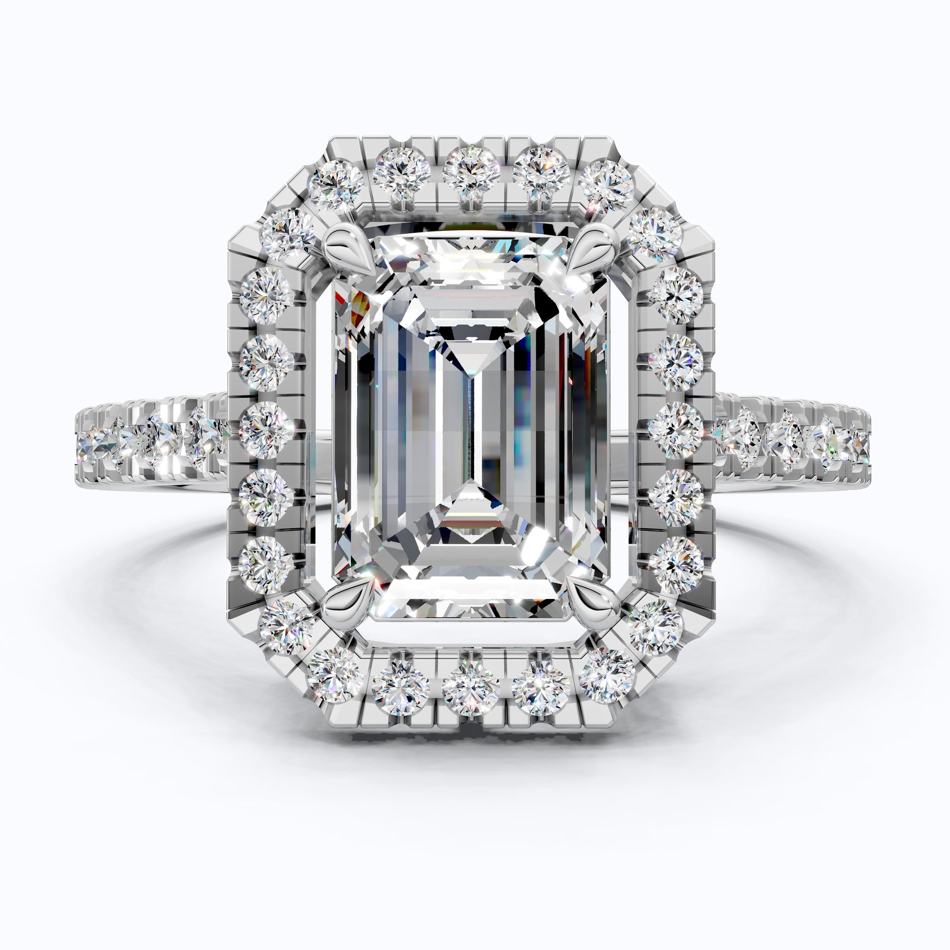 Unique Statement Halo Engagement Ring in 14K Solid Gold, 1.00 CT Emerald Cut Lab Created Diamond, Anniversary Gift For Wife, Handmade Jewelry