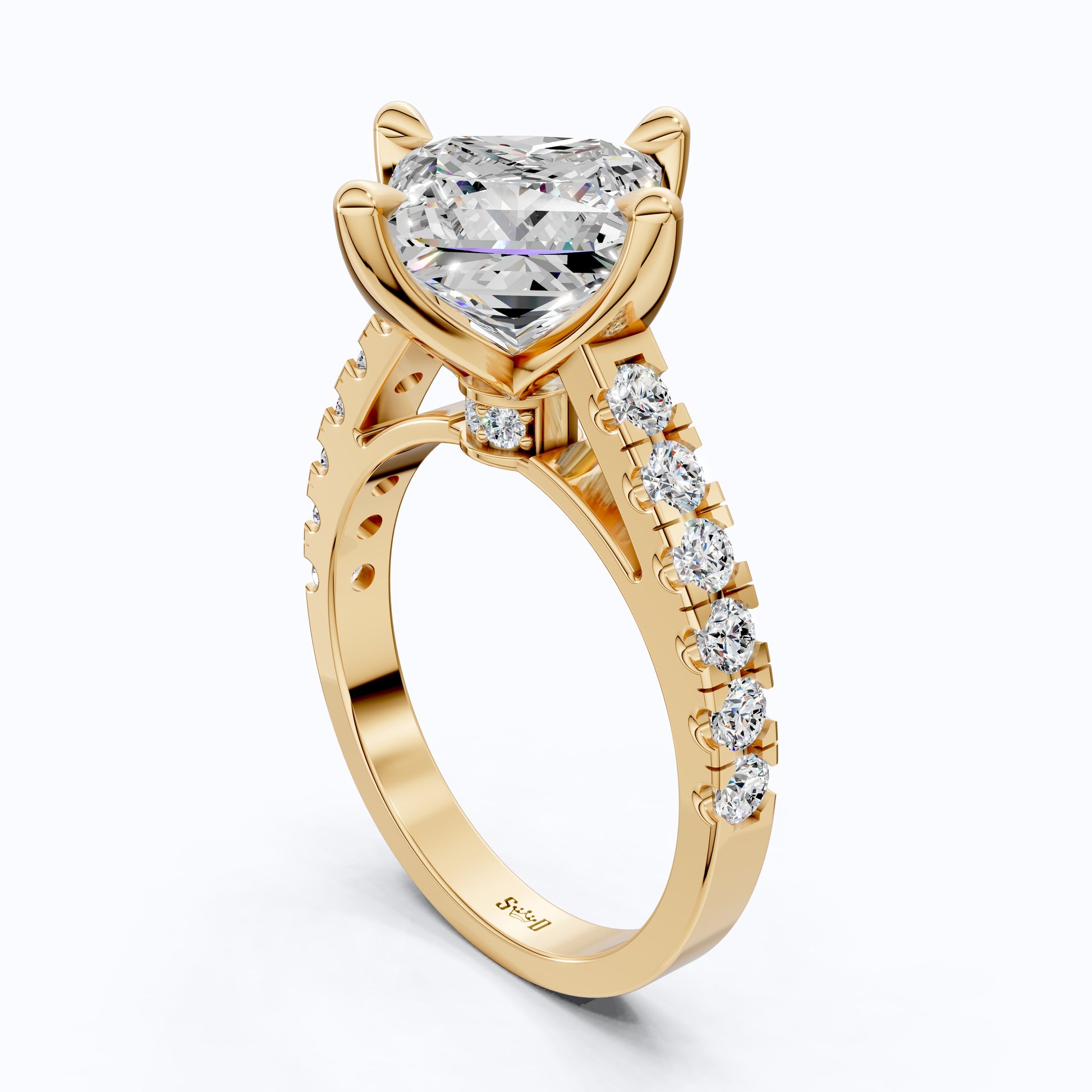 Princess Cut Pavé Solitaire Engagement Ring in 14K Solid Gold, 2.00 CT Princess Cut Lab Grown Diamond, Bridal Jewelry, Gift For Her