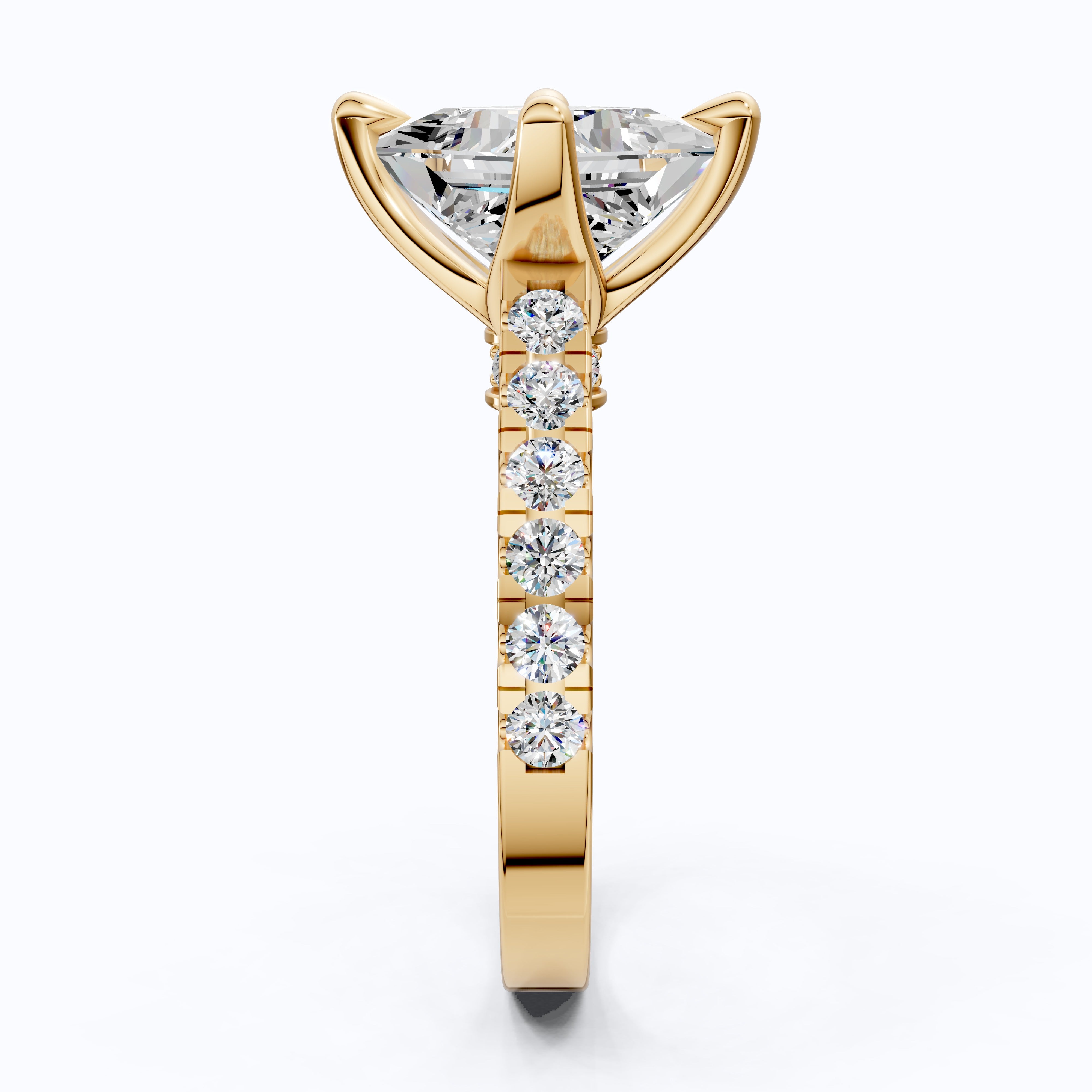 Princess Cut Pavé Solitaire Engagement Ring in 14K Solid Gold, 2.00 CT Princess Cut Lab Grown Diamond, Bridal Jewelry, Gift For Her