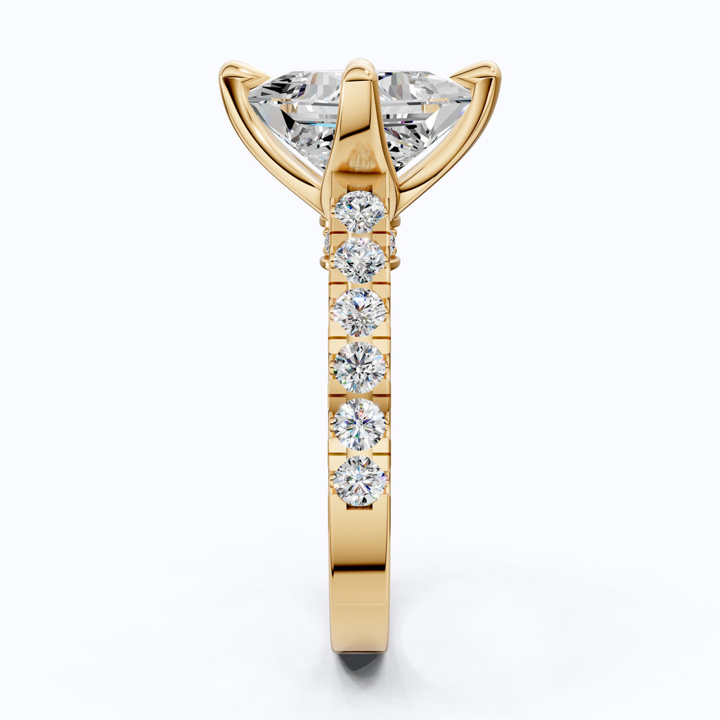 Princess Cut Pavé Solitaire Engagement Ring in 14K Solid Gold, 2.00 CT Princess Cut Lab Grown Diamond, Bridal Jewelry, Gift For Her