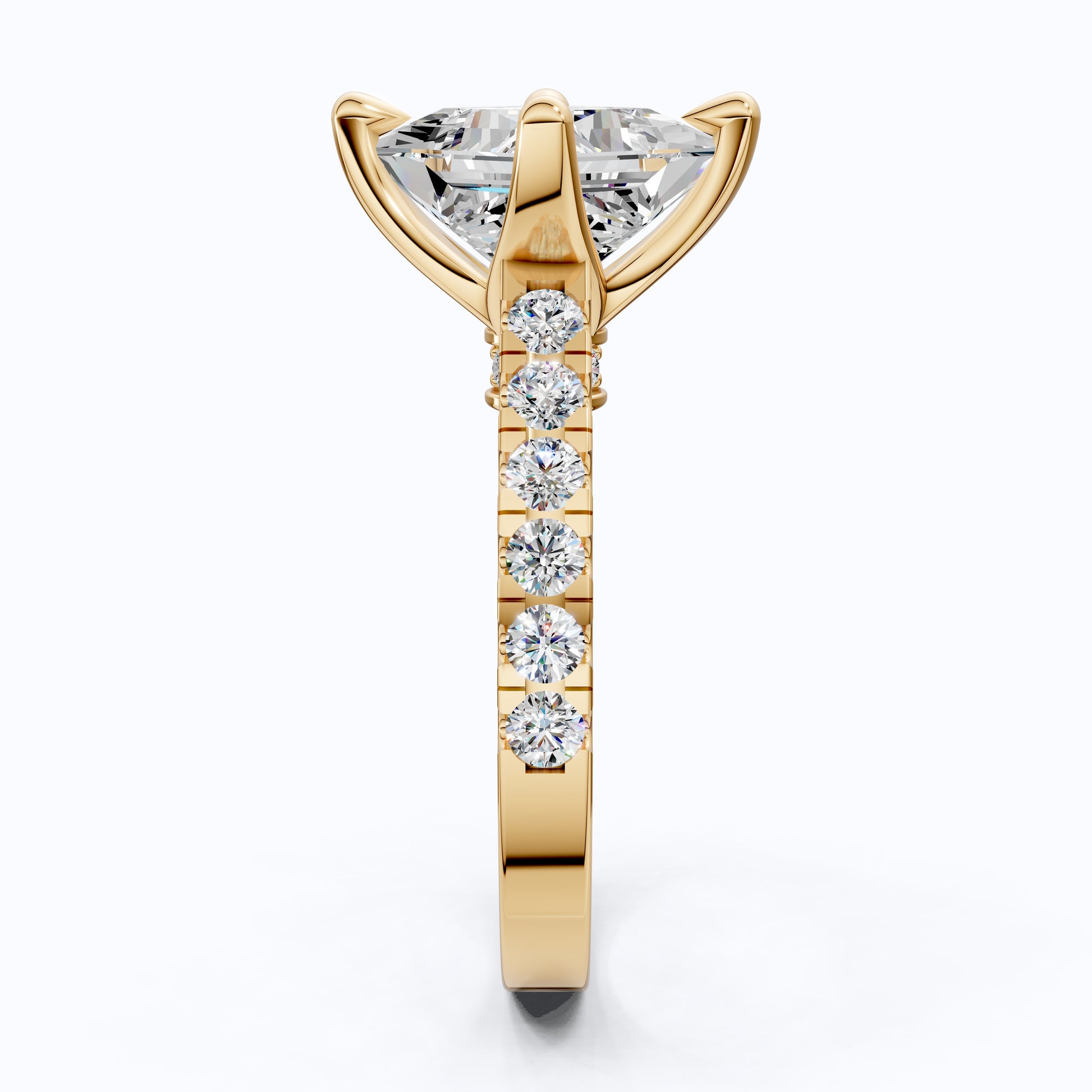 Princess Cut Pavé Solitaire Engagement Ring in 14K Solid Gold, 2.00 CT Princess Cut Lab Grown Diamond, Bridal Jewelry, Gift For Her