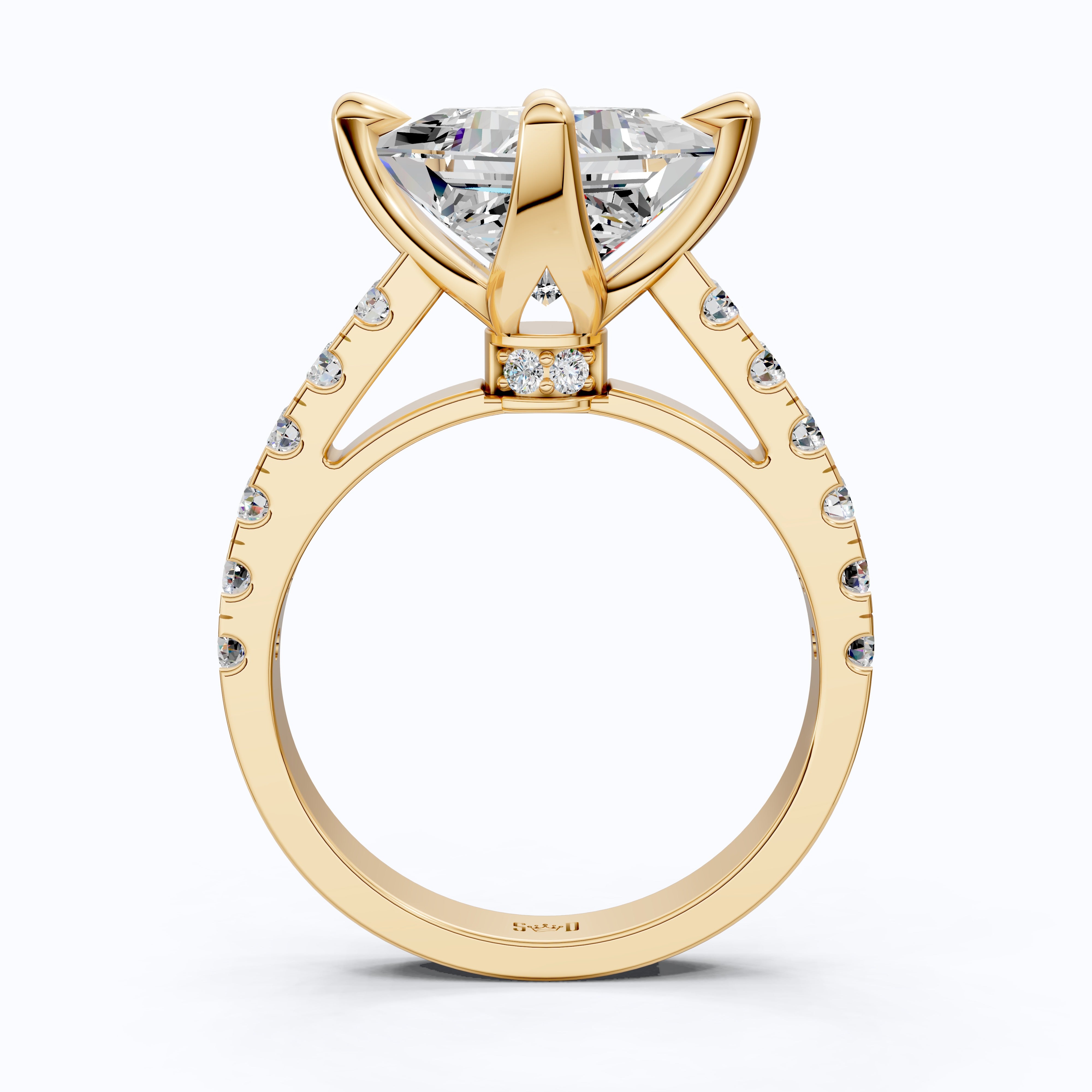 Princess Cut Pavé Solitaire Engagement Ring in 14K Solid Gold, 2.00 CT Princess Cut Lab Grown Diamond, Bridal Jewelry, Gift For Her