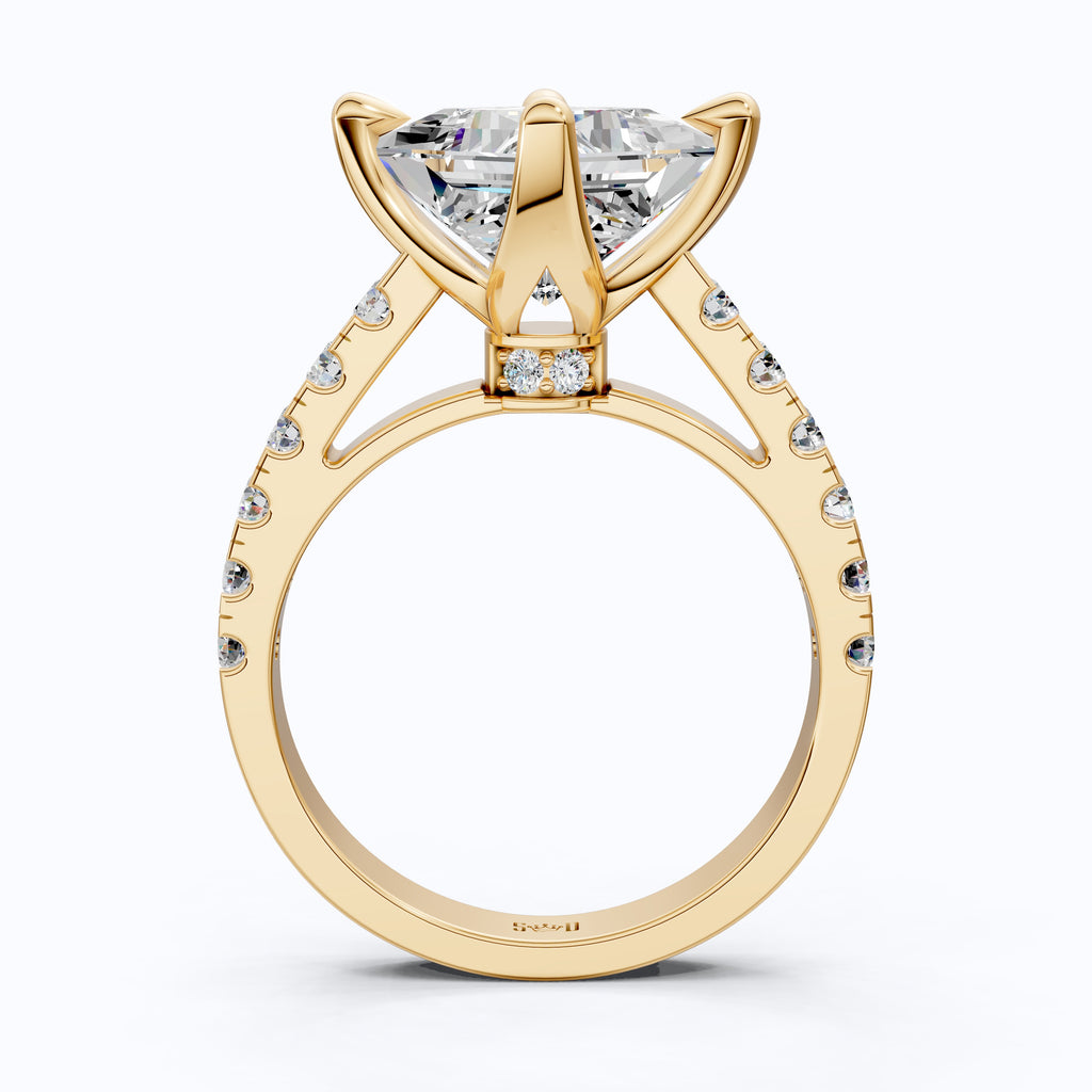 Princess Cut Pavé Solitaire Engagement Ring in 14K Solid Gold, 2.00 CT Princess Cut Lab Grown Diamond, Bridal Jewelry, Gift For Her