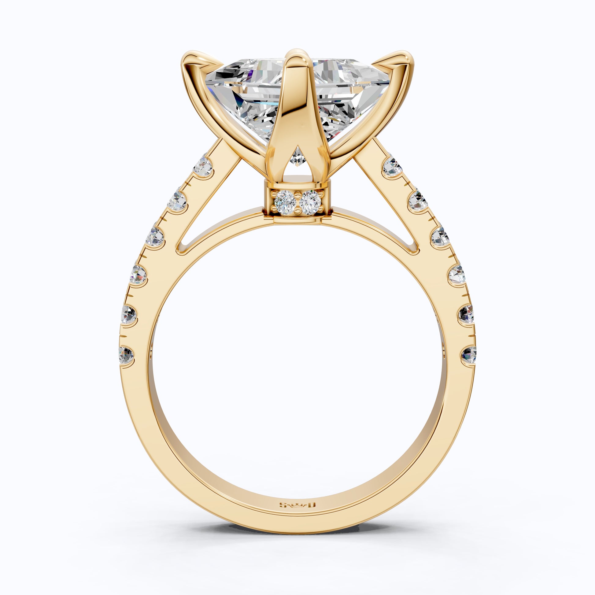 Princess Cut Pavé Solitaire Engagement Ring in 14K Solid Gold, 2.00 CT Princess Cut Lab Grown Diamond, Bridal Jewelry, Gift For Her