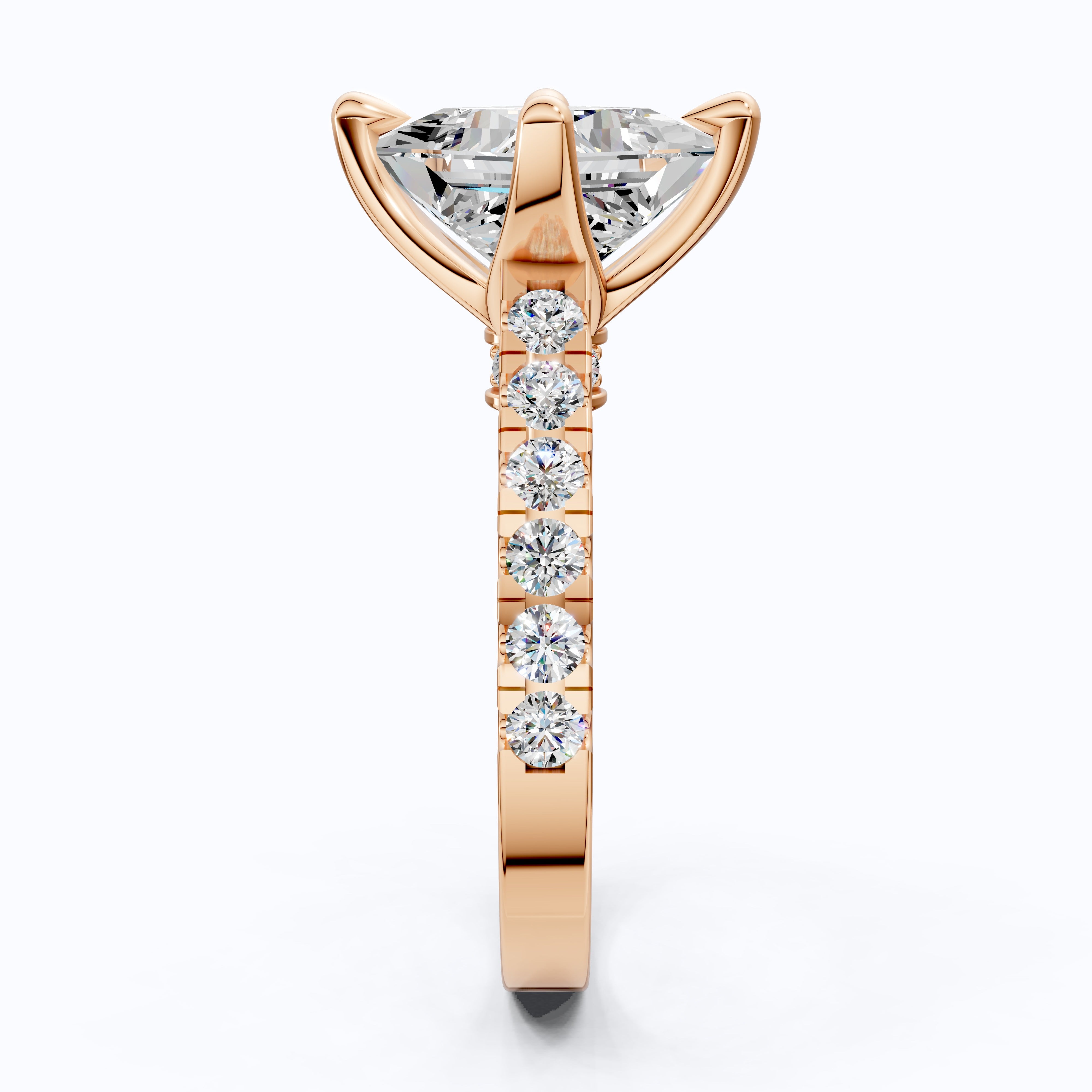 Princess Cut Pavé Solitaire Engagement Ring in 14K Solid Gold, 2.00 CT Princess Cut Lab Grown Diamond, Bridal Jewelry, Gift For Her