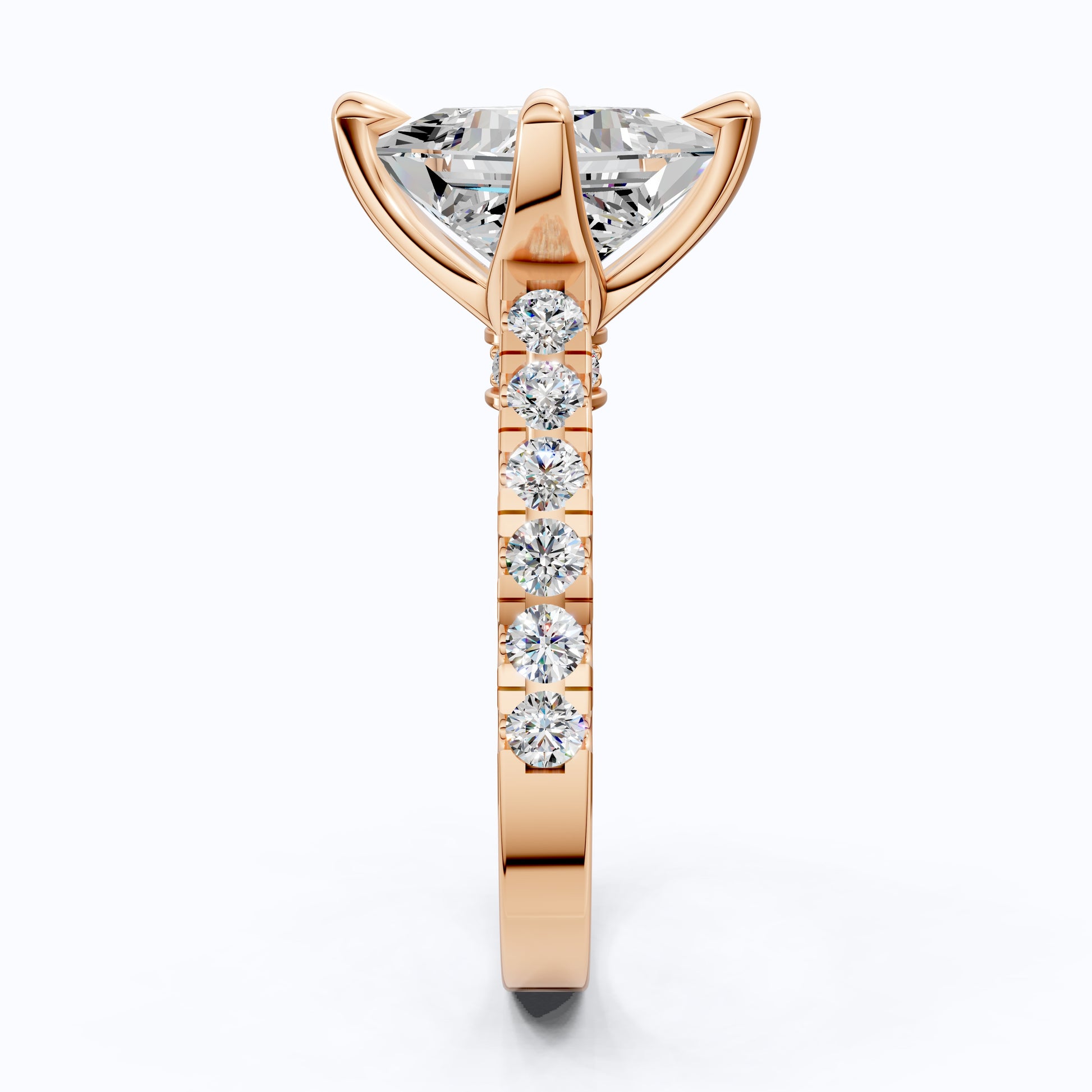 Princess Cut Pavé Solitaire Engagement Ring in 14K Solid Gold, 2.00 CT Princess Cut Lab Grown Diamond, Bridal Jewelry, Gift For Her