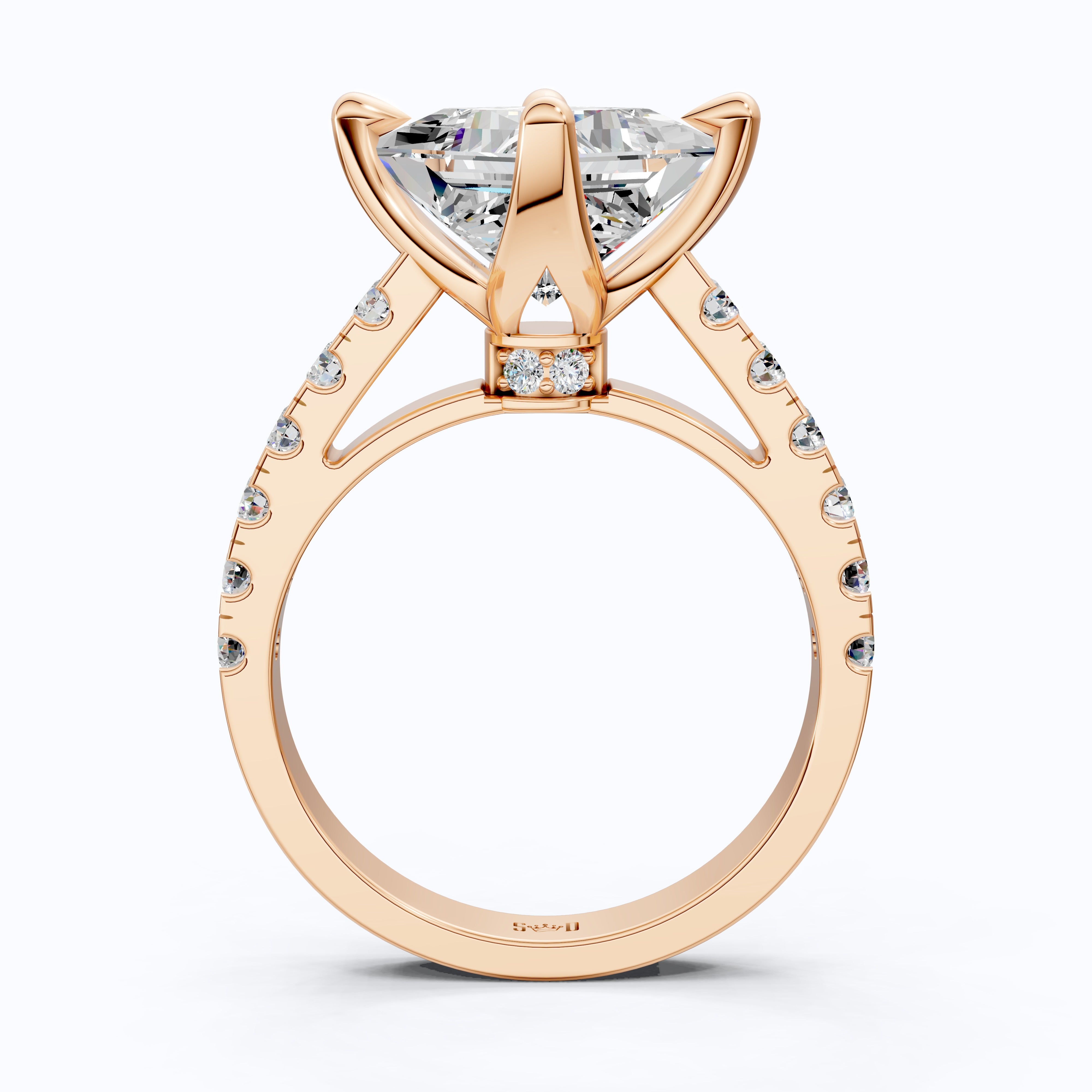 Princess Cut Pavé Solitaire Engagement Ring in 14K Solid Gold, 2.00 CT Princess Cut Lab Grown Diamond, Bridal Jewelry, Gift For Her