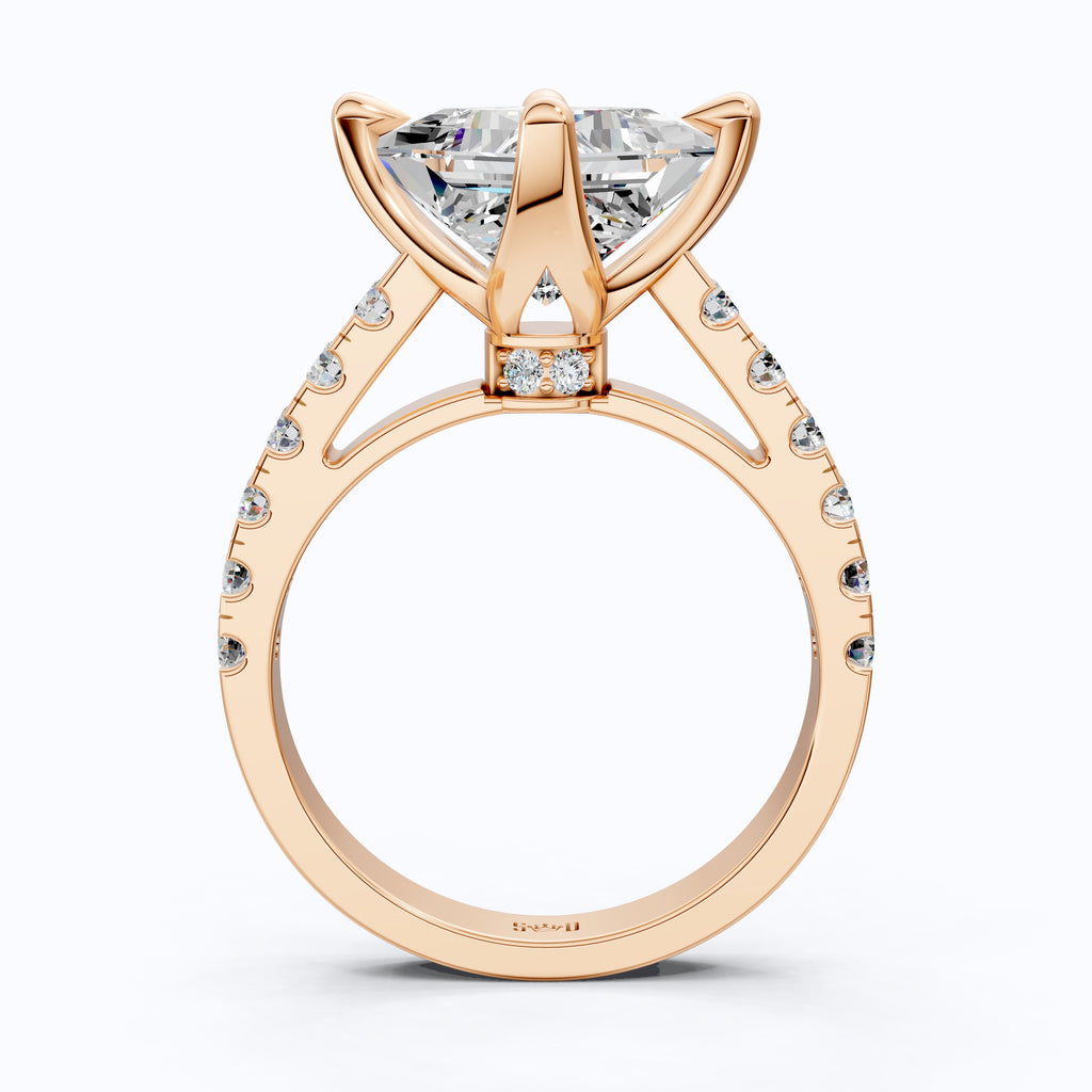 Princess Cut Pavé Solitaire Engagement Ring in 14K Solid Gold, 2.00 CT Princess Cut Lab Grown Diamond, Bridal Jewelry, Gift For Her