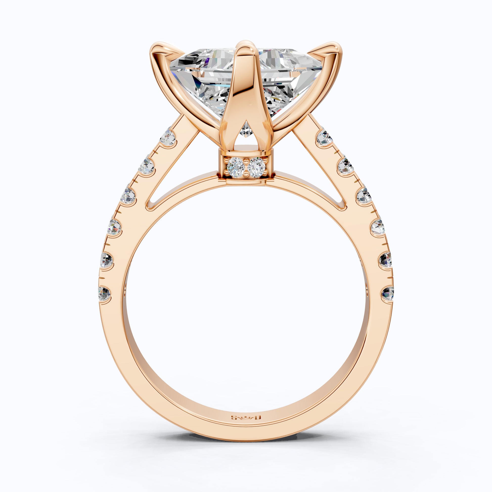 Princess Cut Pavé Solitaire Engagement Ring in 14K Solid Gold, 2.00 CT Princess Cut Lab Grown Diamond, Bridal Jewelry, Gift For Her