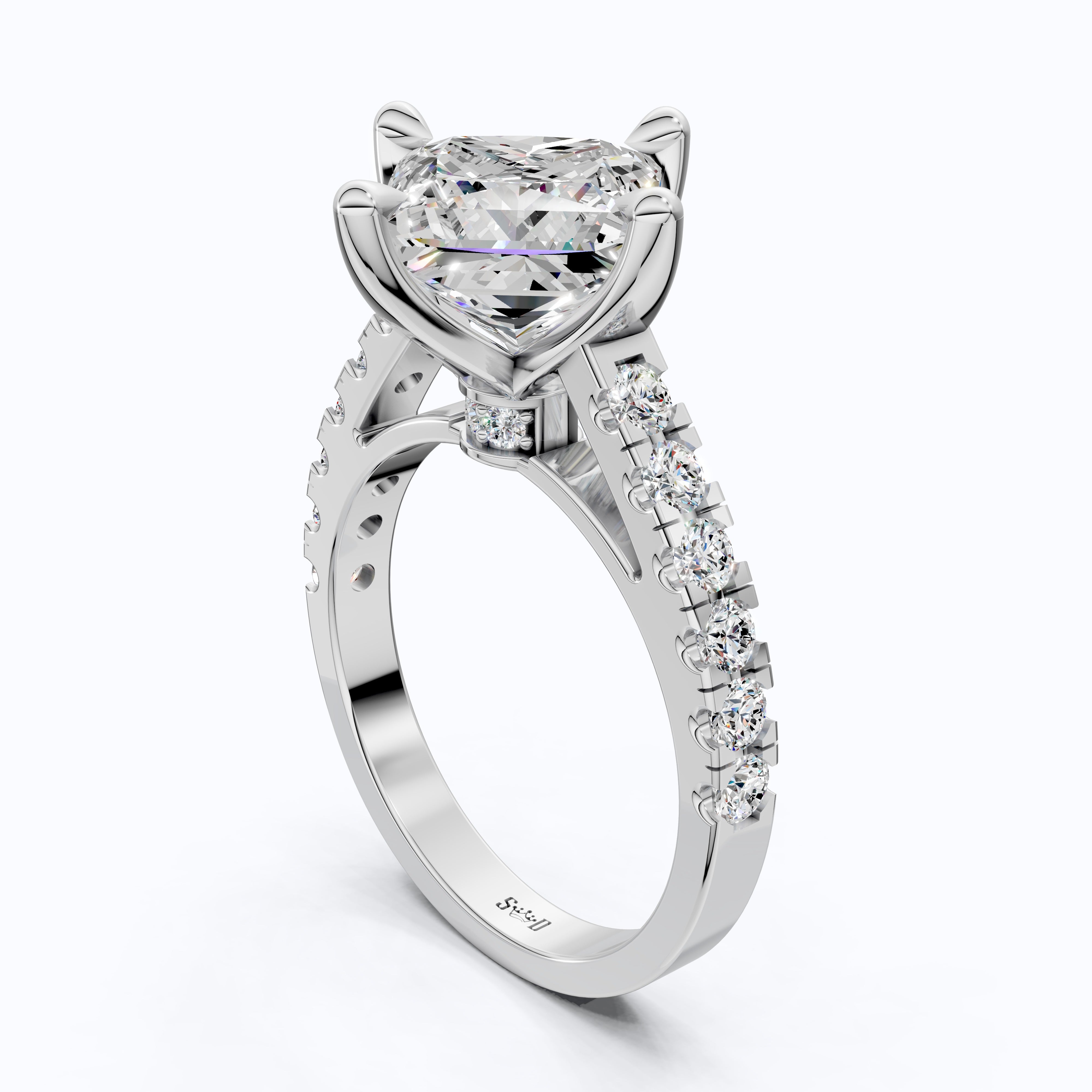 Princess Cut Pavé Solitaire Engagement Ring in 14K Solid Gold, 2.00 CT Princess Cut Lab Grown Diamond, Bridal Jewelry, Gift For Her