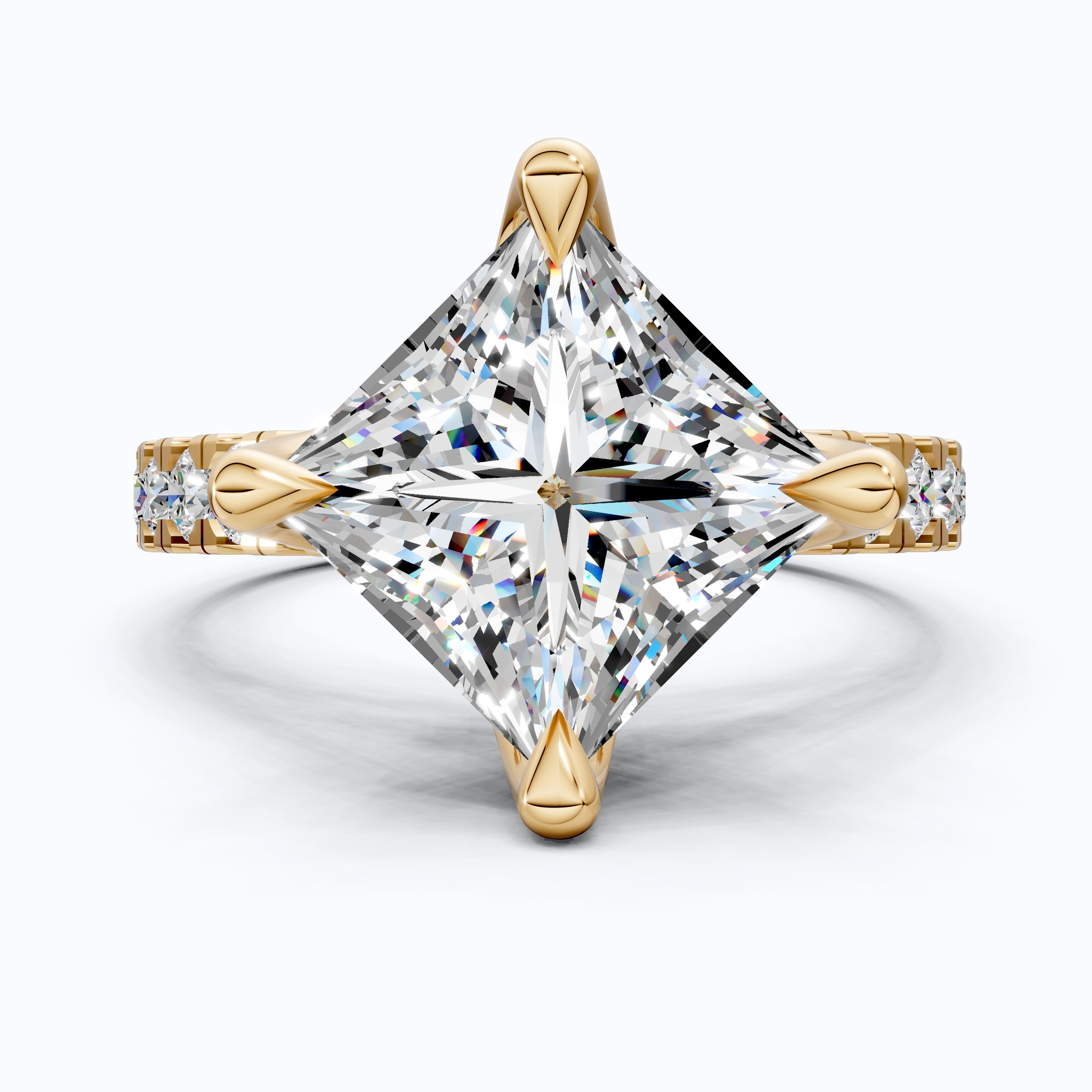 Princess Cut Pavé Solitaire Engagement Ring in 14K Solid Gold, 2.00 CT Princess Cut Lab Grown Diamond, Bridal Jewelry, Gift For Her