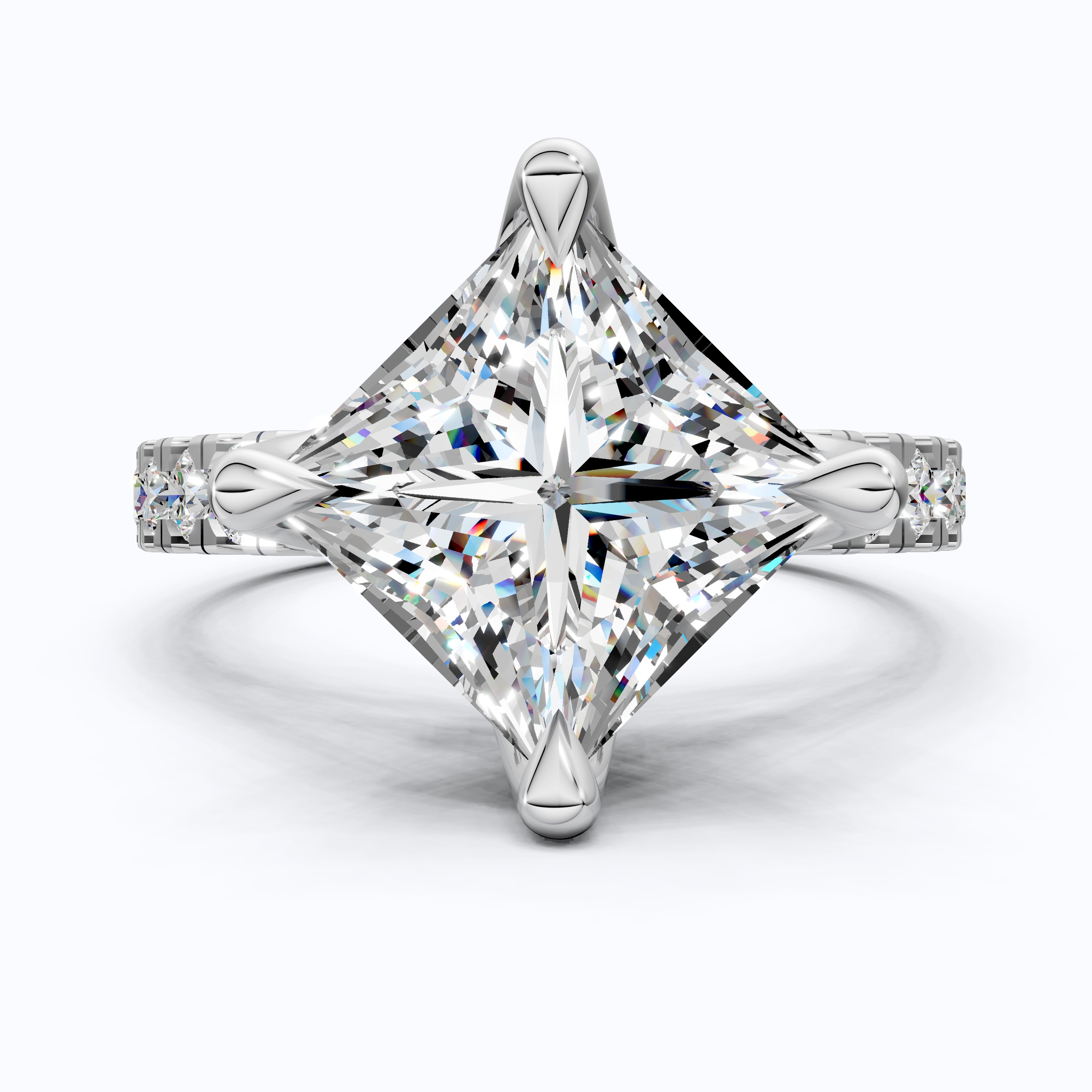 Princess Cut Pavé Solitaire Engagement Ring in 14K Solid Gold, 2.00 CT Princess Cut Lab Grown Diamond, Bridal Jewelry, Gift For Her