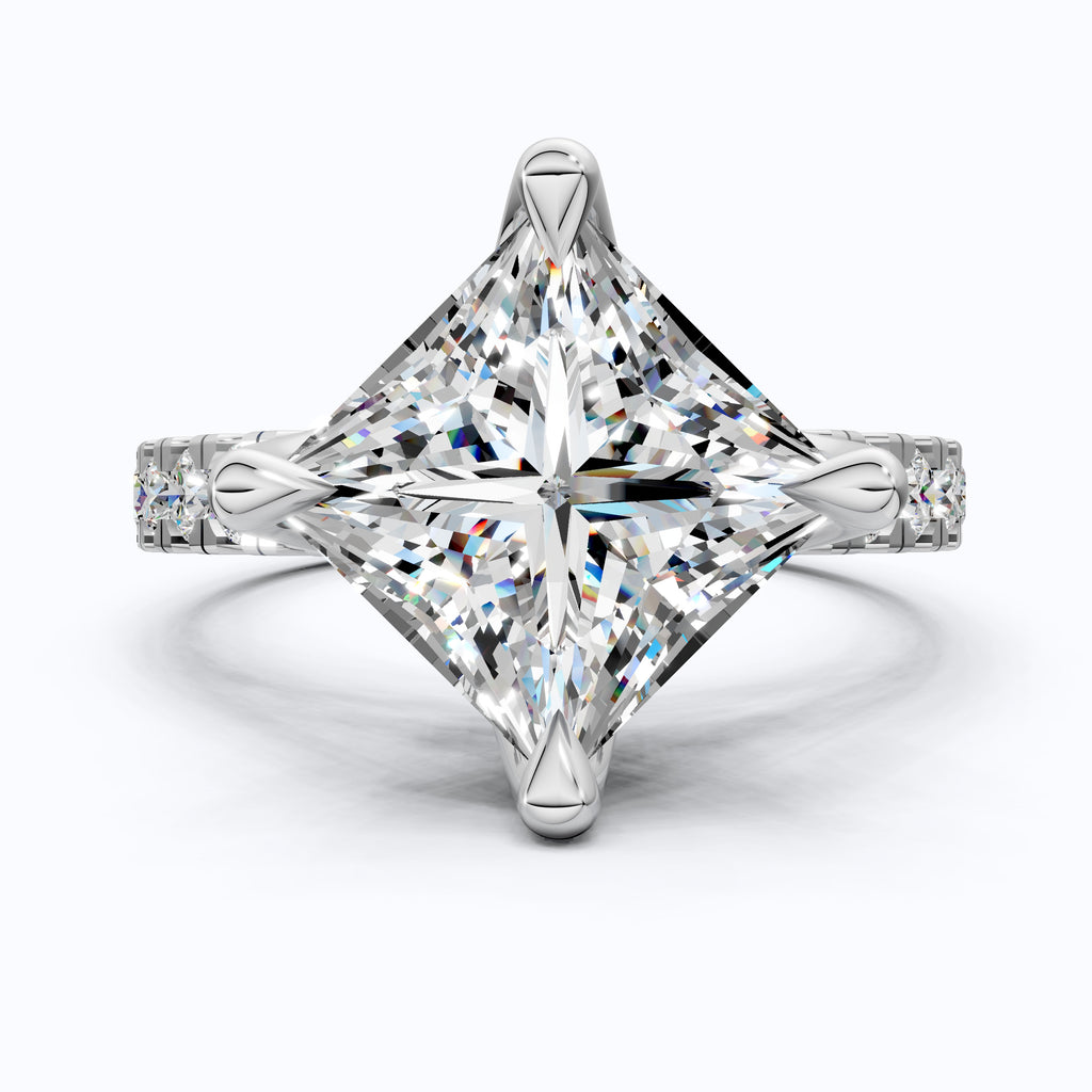 Princess Cut Pavé Solitaire Engagement Ring in 14K Solid Gold, 2.00 CT Princess Cut Lab Grown Diamond, Bridal Jewelry, Gift For Her