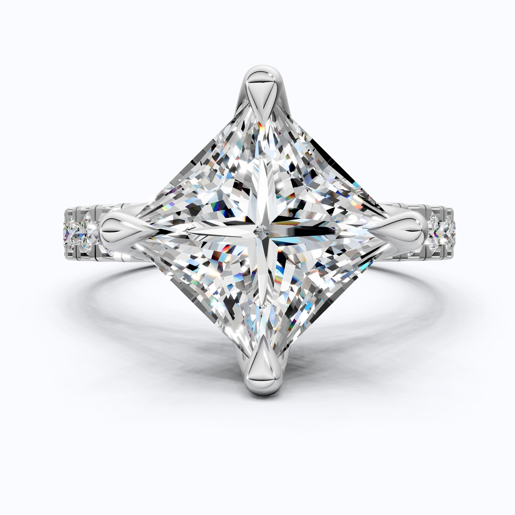 Princess Cut Pavé Solitaire Engagement Ring in 14K Solid Gold, 2.00 CT Princess Cut Lab Grown Diamond, Bridal Jewelry, Gift For Her