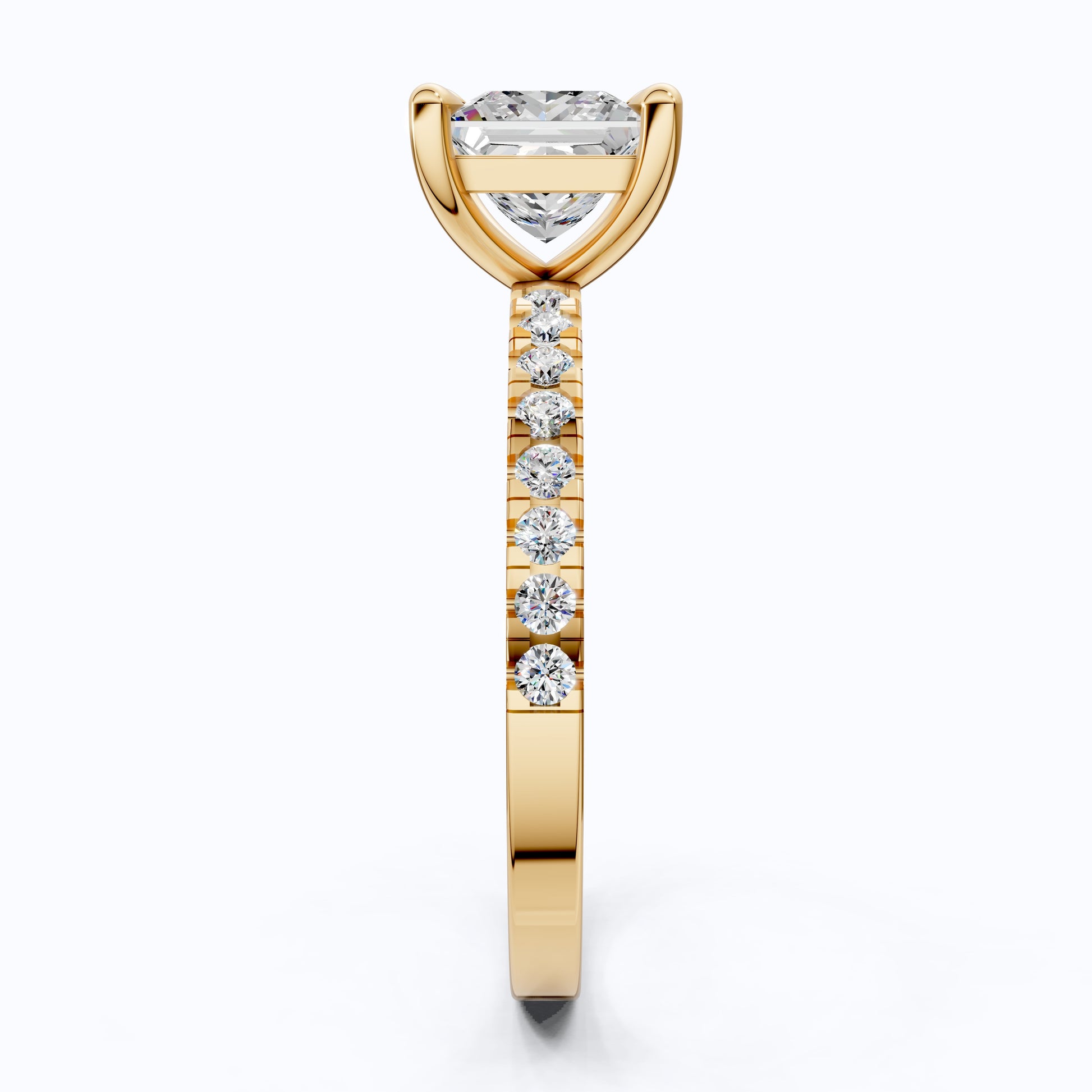 1.00 CT Princess Cut Pavé Band Solitaire Engagement Ring in Lab Grown Diamond - 14K Solid Gold, Bridal Gift for Her, Everyday Fine Jewelry