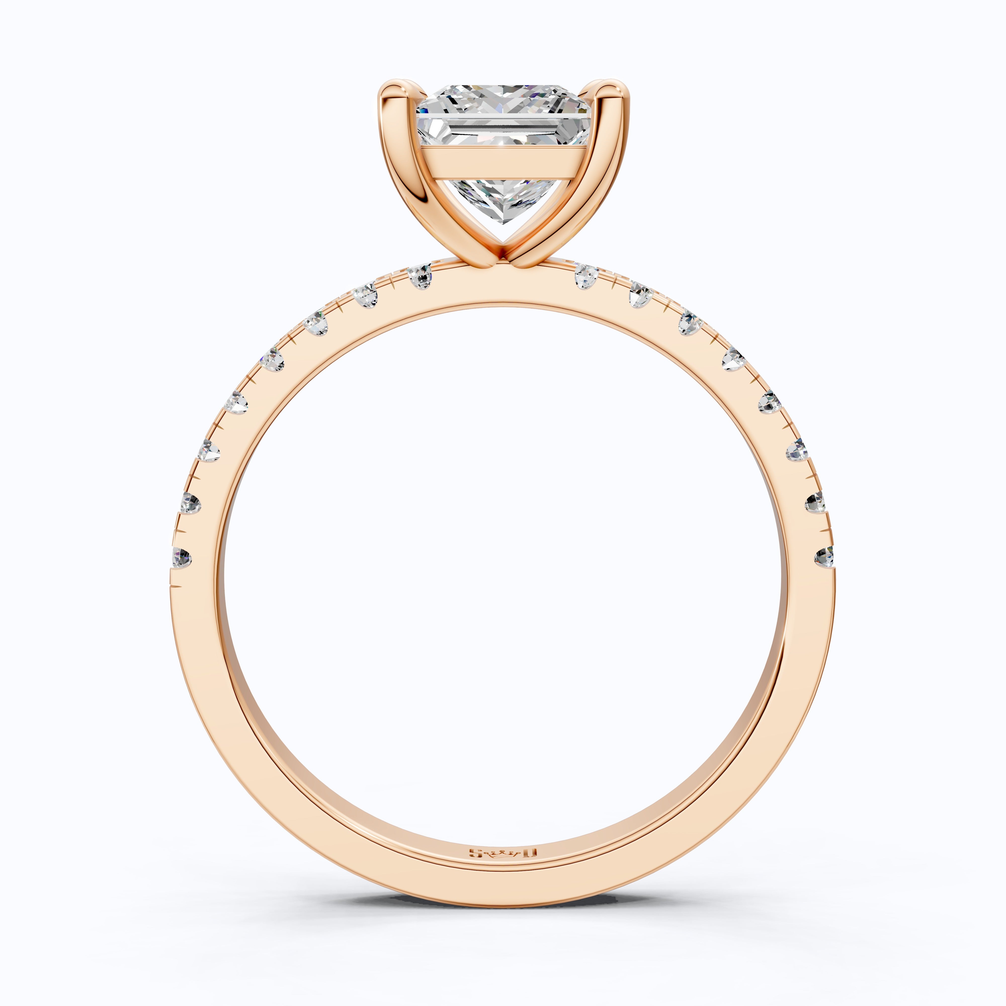 1.00 CT Princess Cut Pavé Band Solitaire Engagement Ring in Lab Grown Diamond - 14K Solid Gold, Bridal Gift for Her, Everyday Fine Jewelry