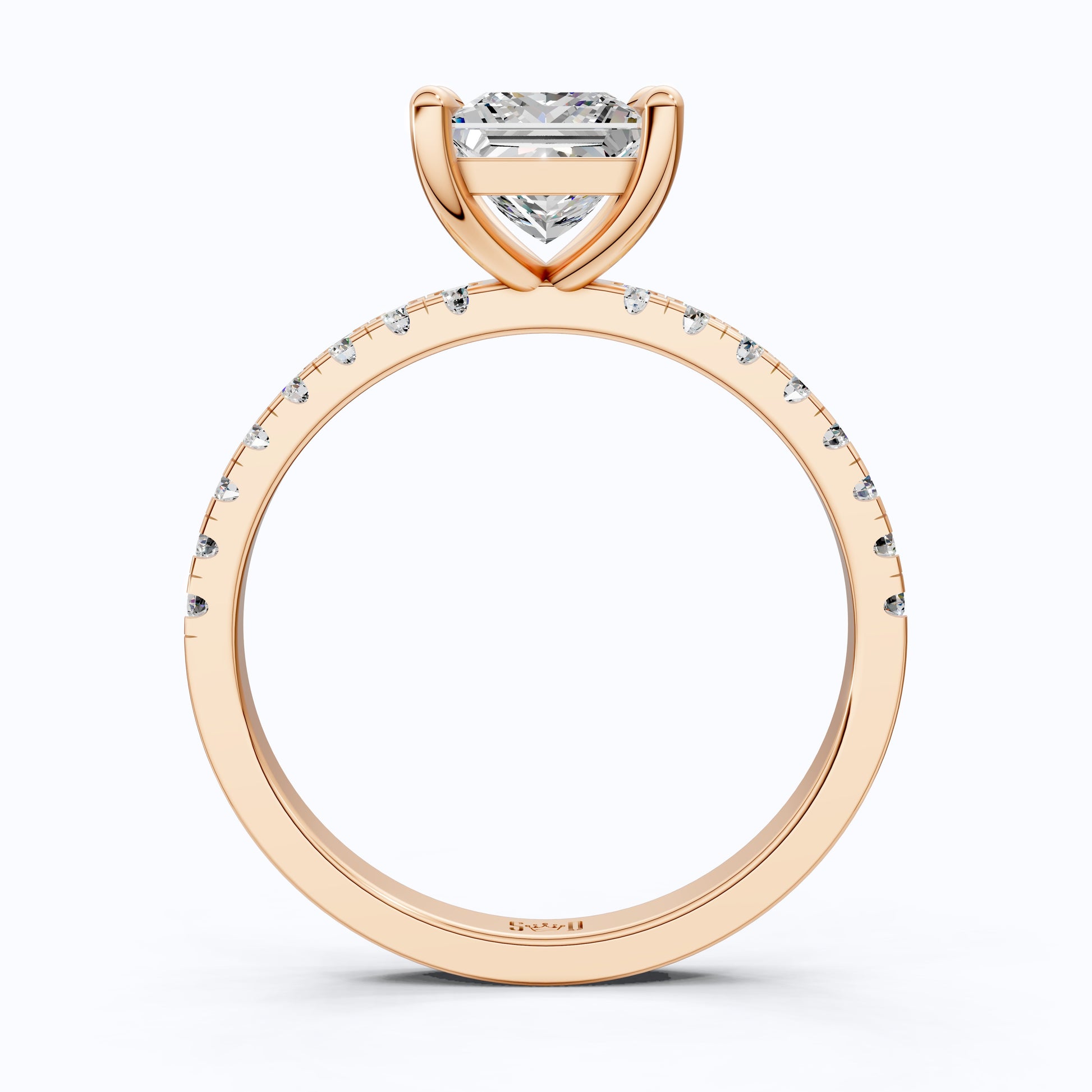 1.00 CT Princess Cut Pavé Band Solitaire Engagement Ring in Lab Grown Diamond - 14K Solid Gold, Bridal Gift for Her, Everyday Fine Jewelry