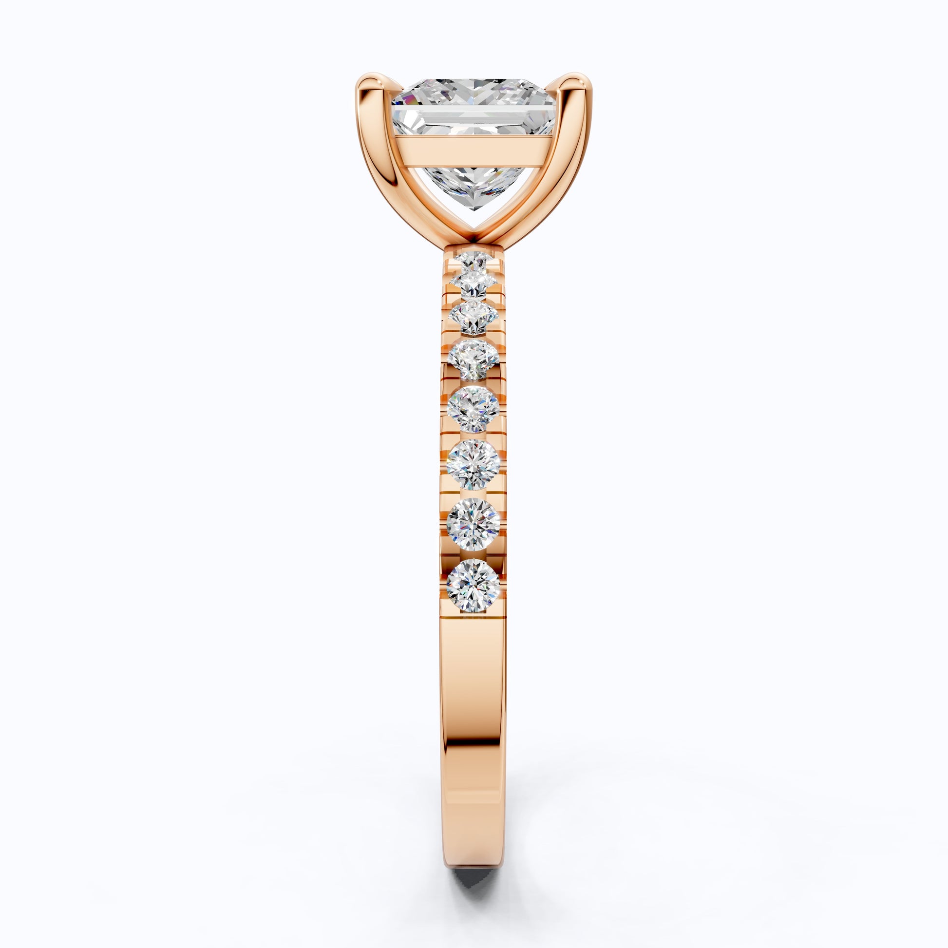 1.00 CT Princess Cut Pavé Band Solitaire Engagement Ring in Lab Grown Diamond - 14K Solid Gold, Bridal Gift for Her, Everyday Fine Jewelry